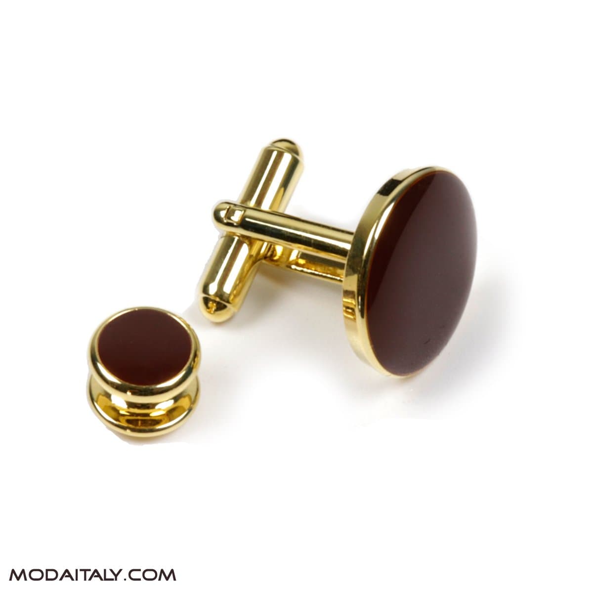 Round Trim with Brown Aget on Gold 2Cufflinks & 4Studs thumbnail 2