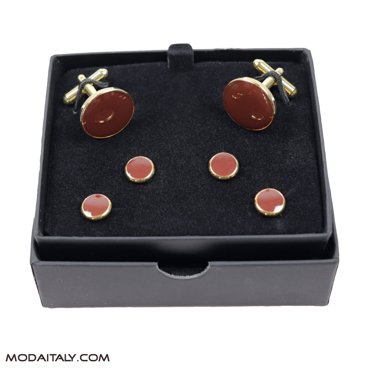 Round Trim with Brown Aget on Gold 2Cufflinks & 4Studs