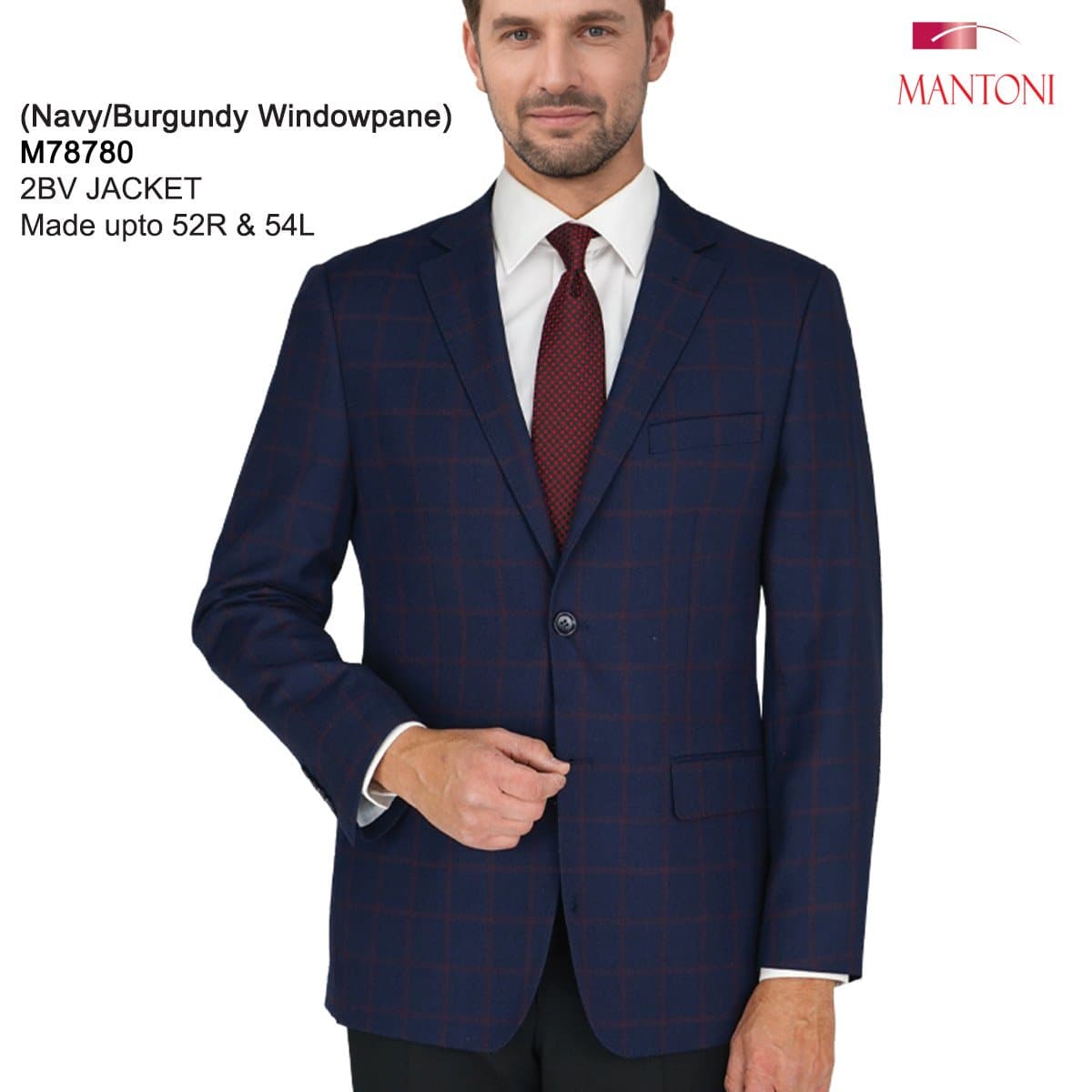 Mantoni Navy-Burgandy Windowpane Sports-Jacket