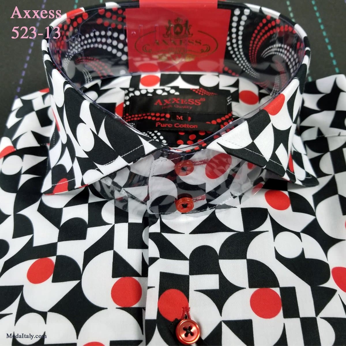 Axxess Black Cutaway Spread High-Collar Dress Shirts WHT Dot Pattern thumbnail 3