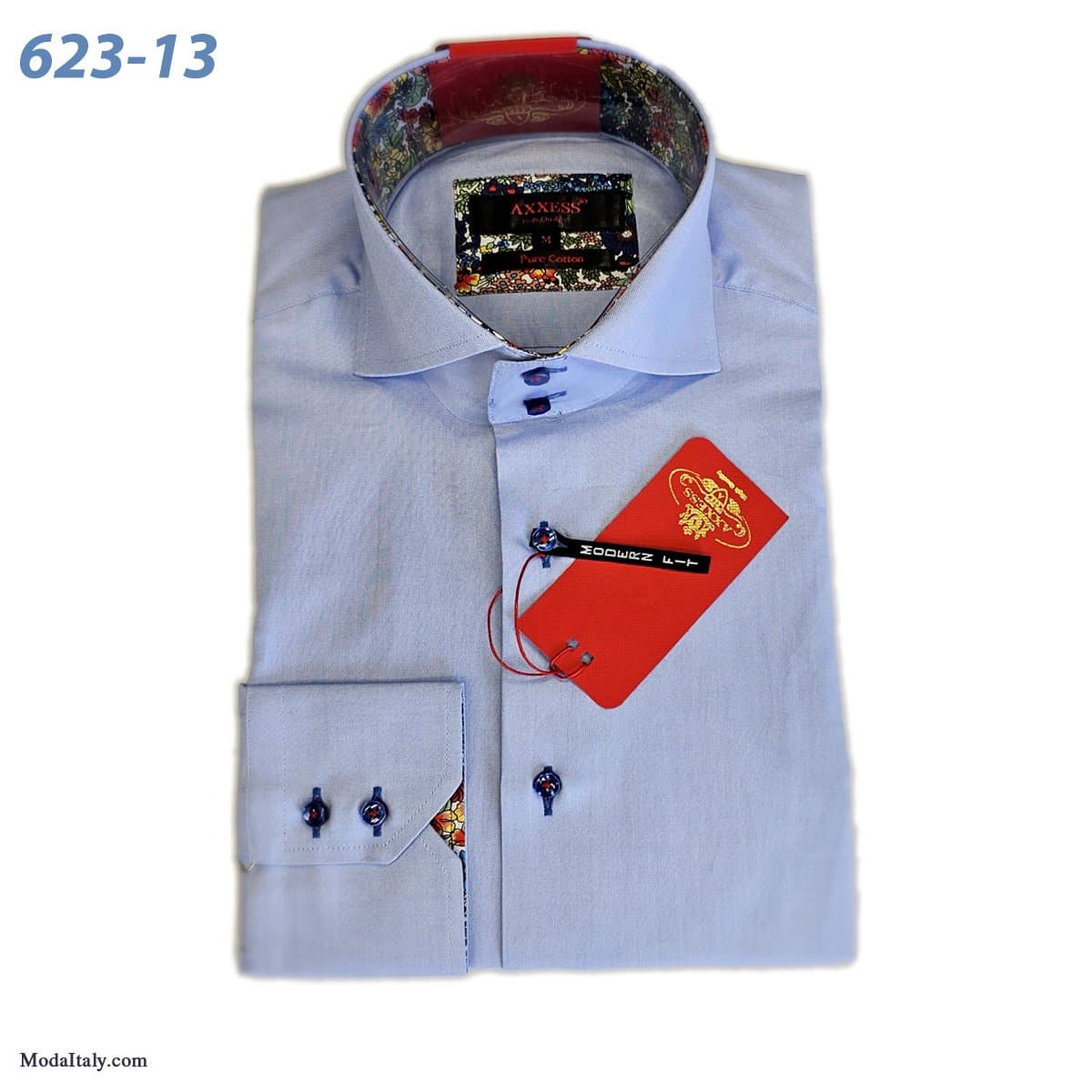 Axxess Light Blue High-Collar Dress Shirts Spread Collar