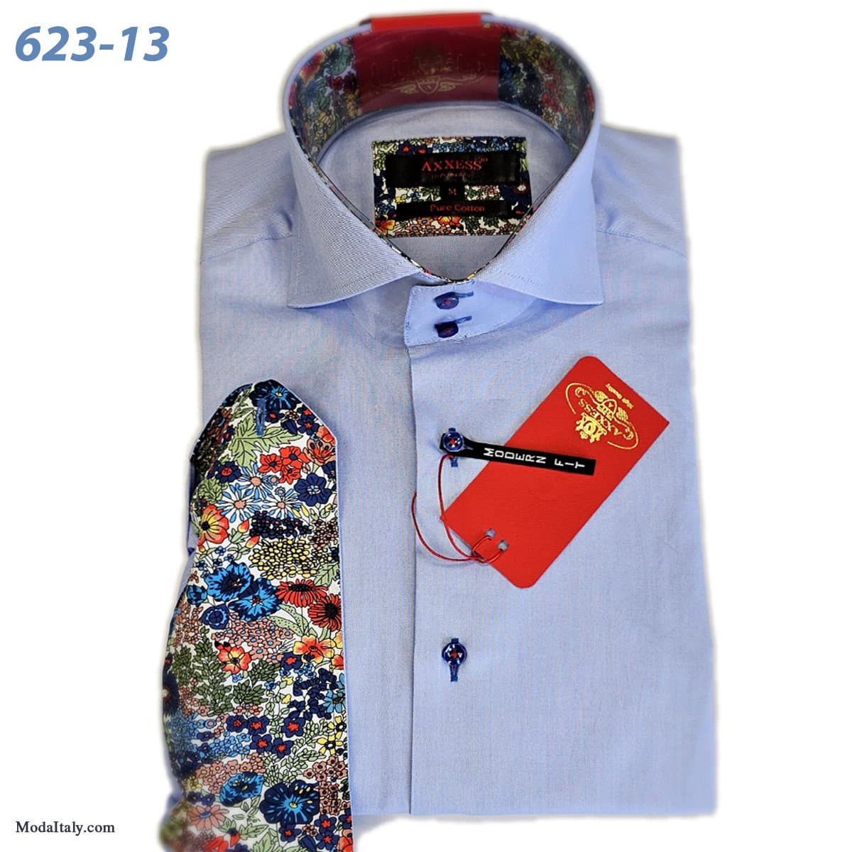 Axxess Light Blue High-Collar Dress Shirts Spread Collar thumbnail 3