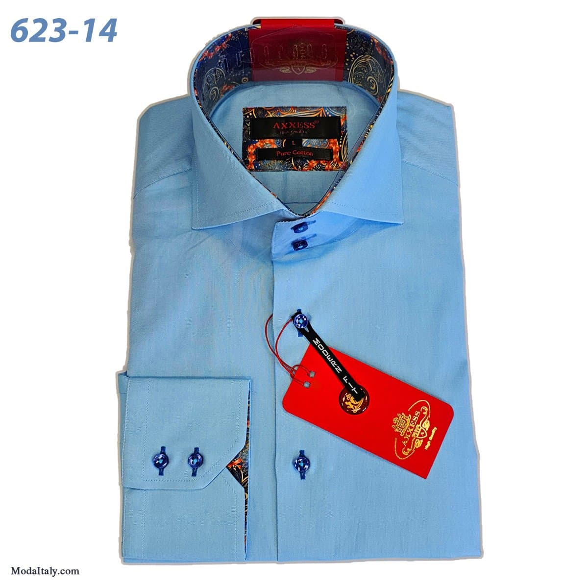 Axxess Azure Blue High-Collar Dress Shirts Spread Collar thumbnail 3