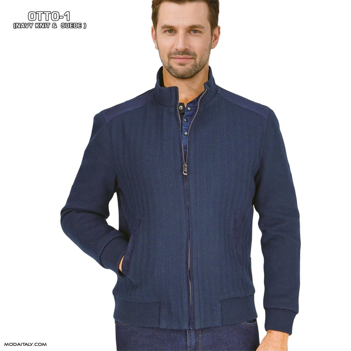 Otto Navy Enzo Knit & Suede Jacket