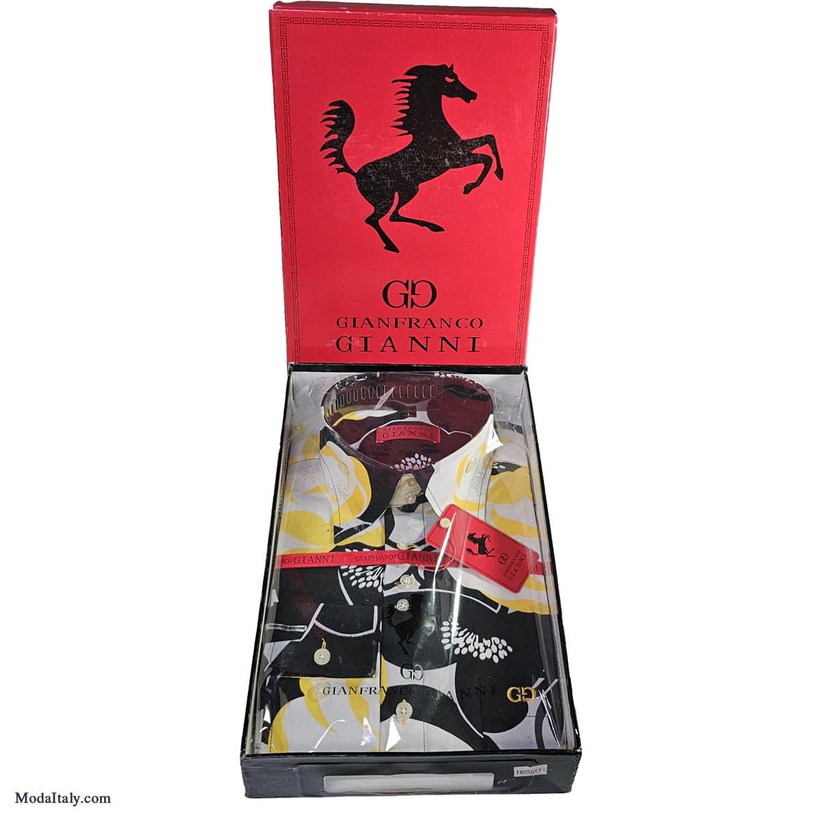 High-Collar Yellow/Black Abstract Dress Shirt by G. Gianni thumbnail 4