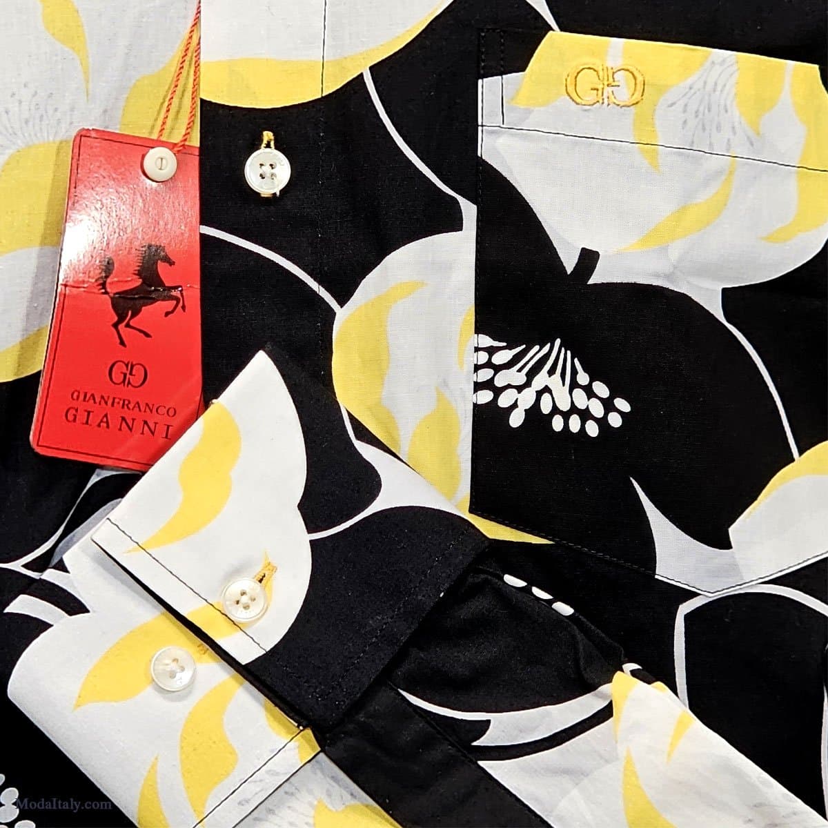 High-Collar Yellow/Black Abstract Dress Shirt by G. Gianni thumbnail 2
