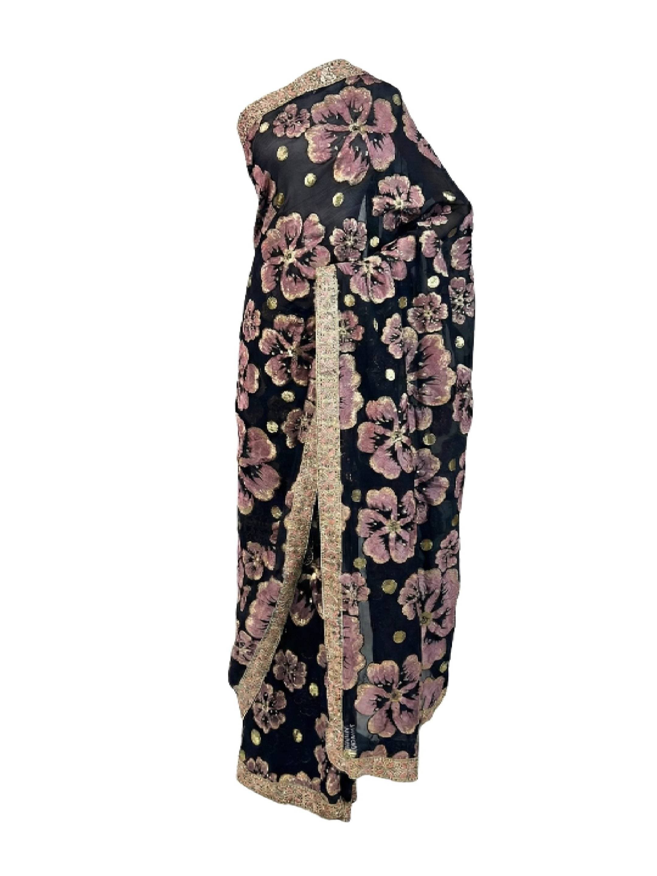 Hakoba Inc. Luxe Taupe Brown Saree With Majestic Gold Floral Motifs