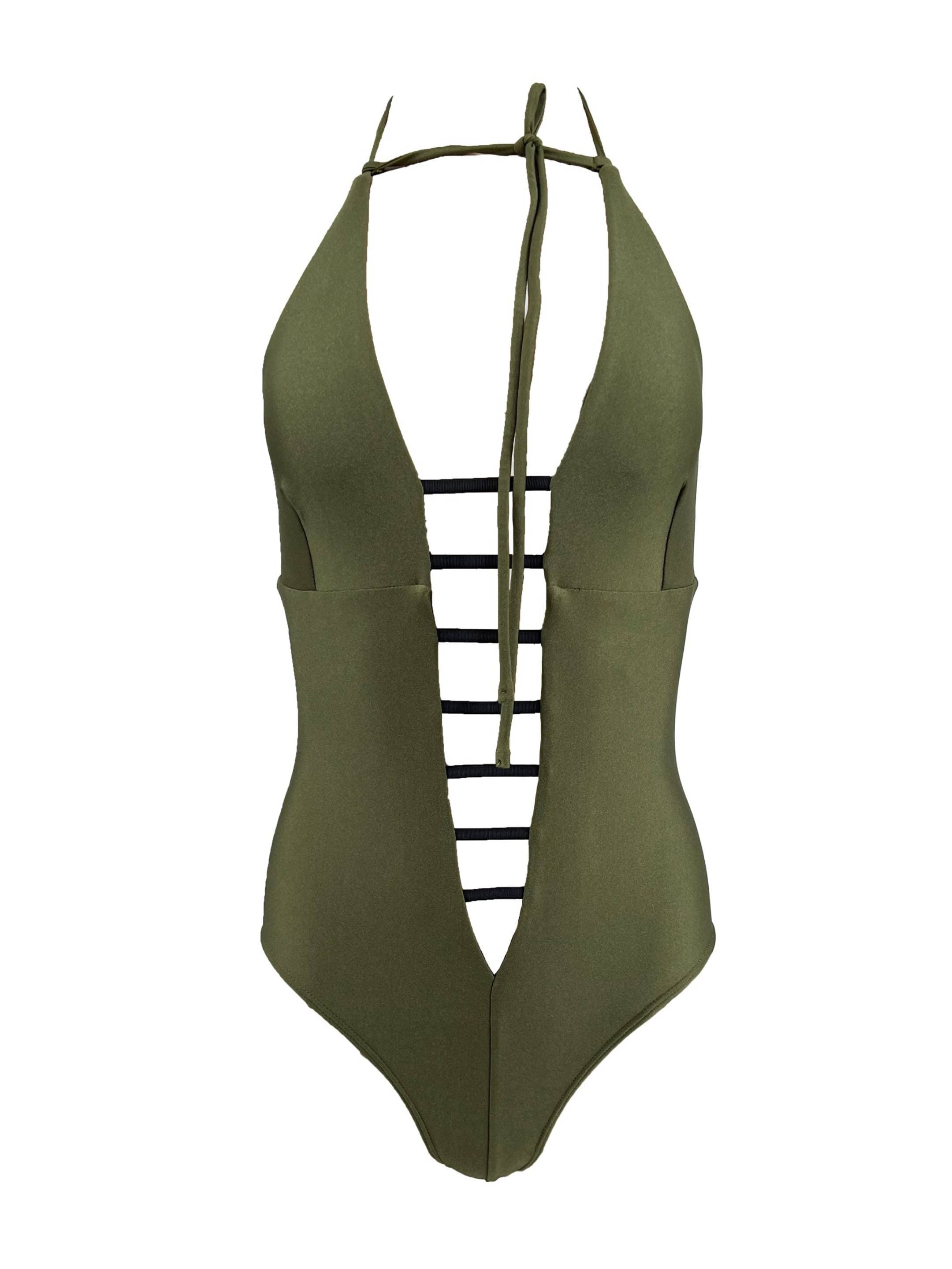 MONZLAPUR SS23 – Bodysuit/Bathingsuit with straps and Neck Ties Green