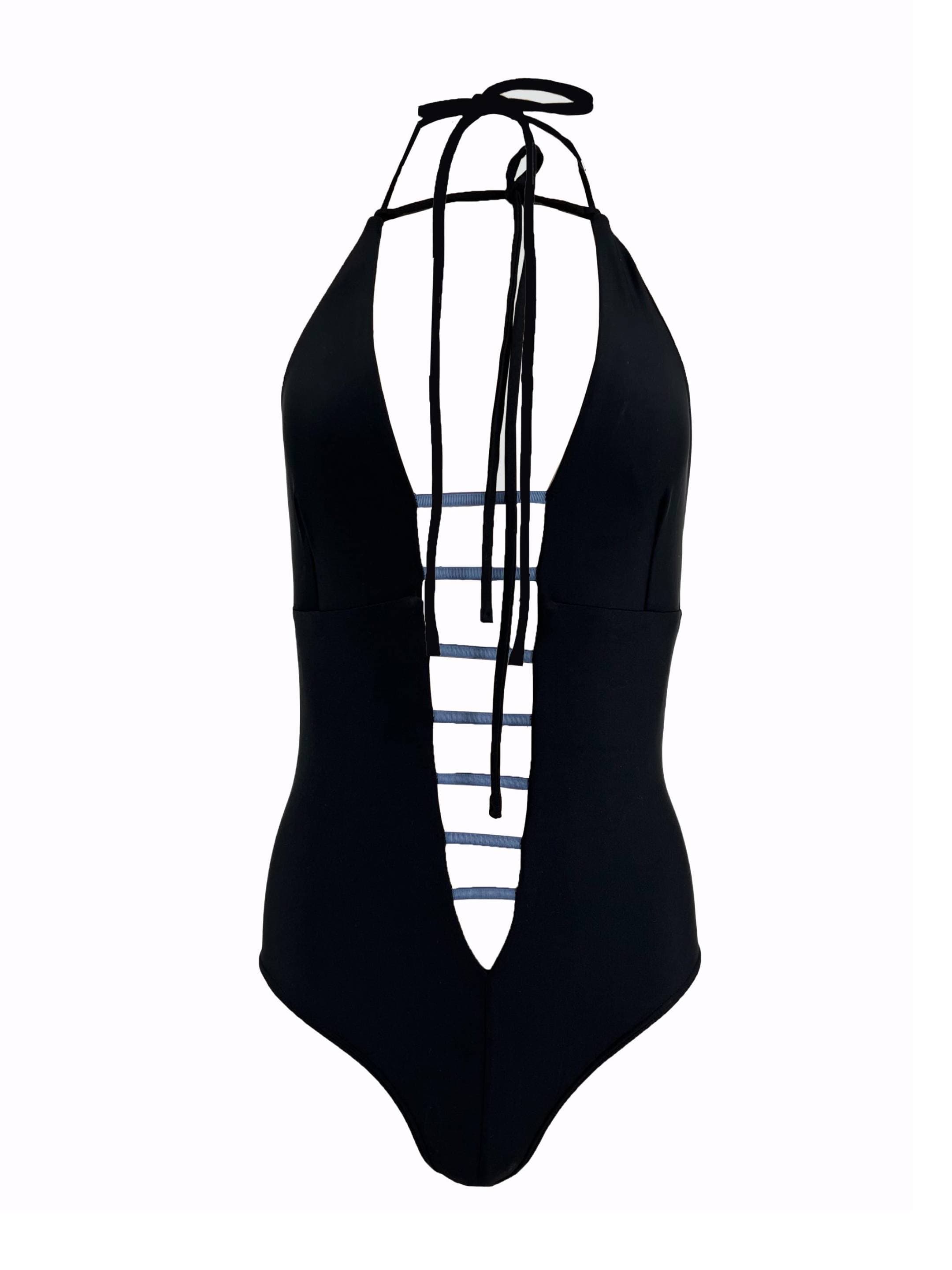MONZLAPUR SS23 – Bodysuit/Bathingsuit with straps and Neck Ties Black