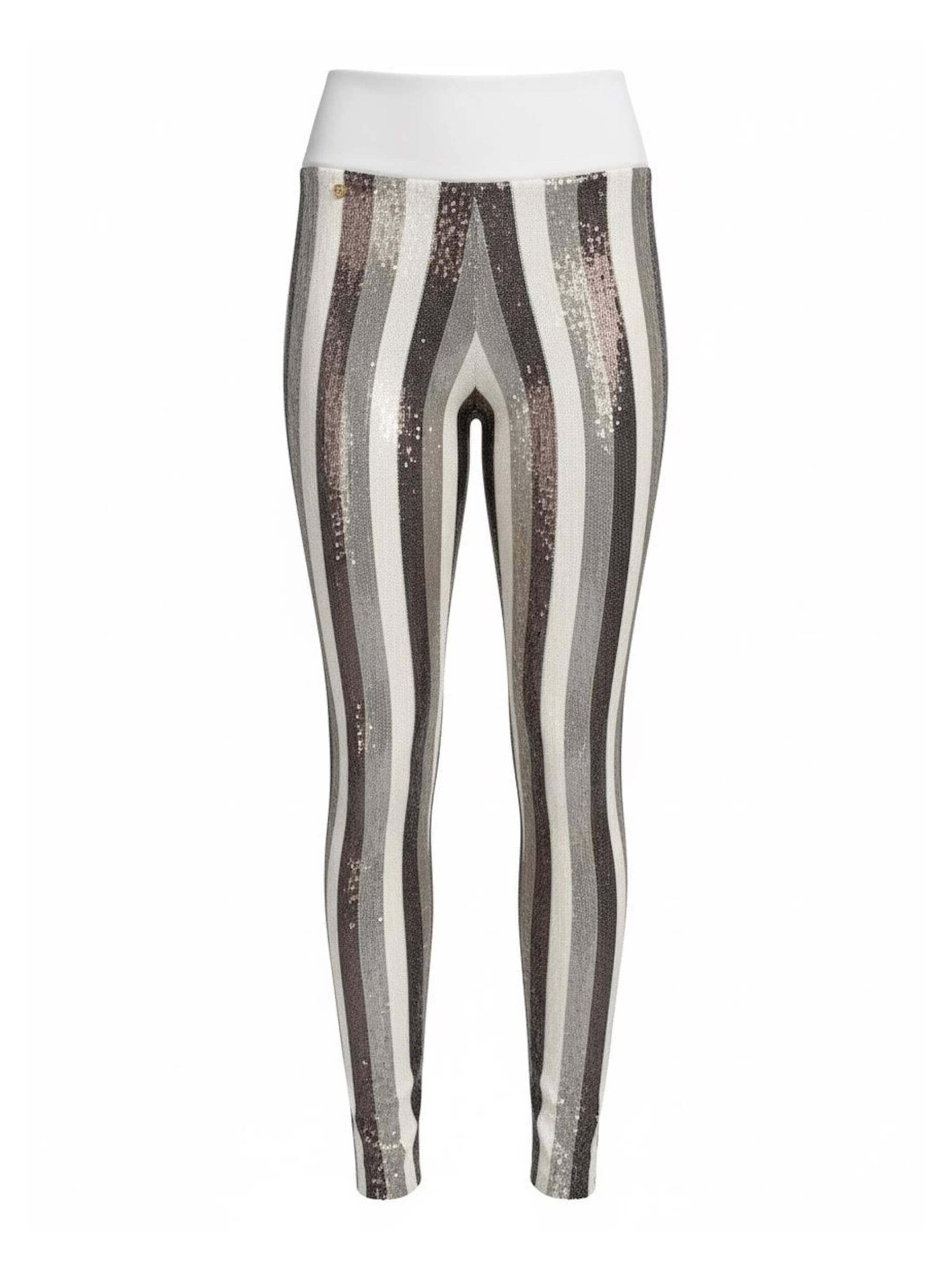 MundoE&amp;E Bronze And Beige Stripes Sequin Leggings Pants