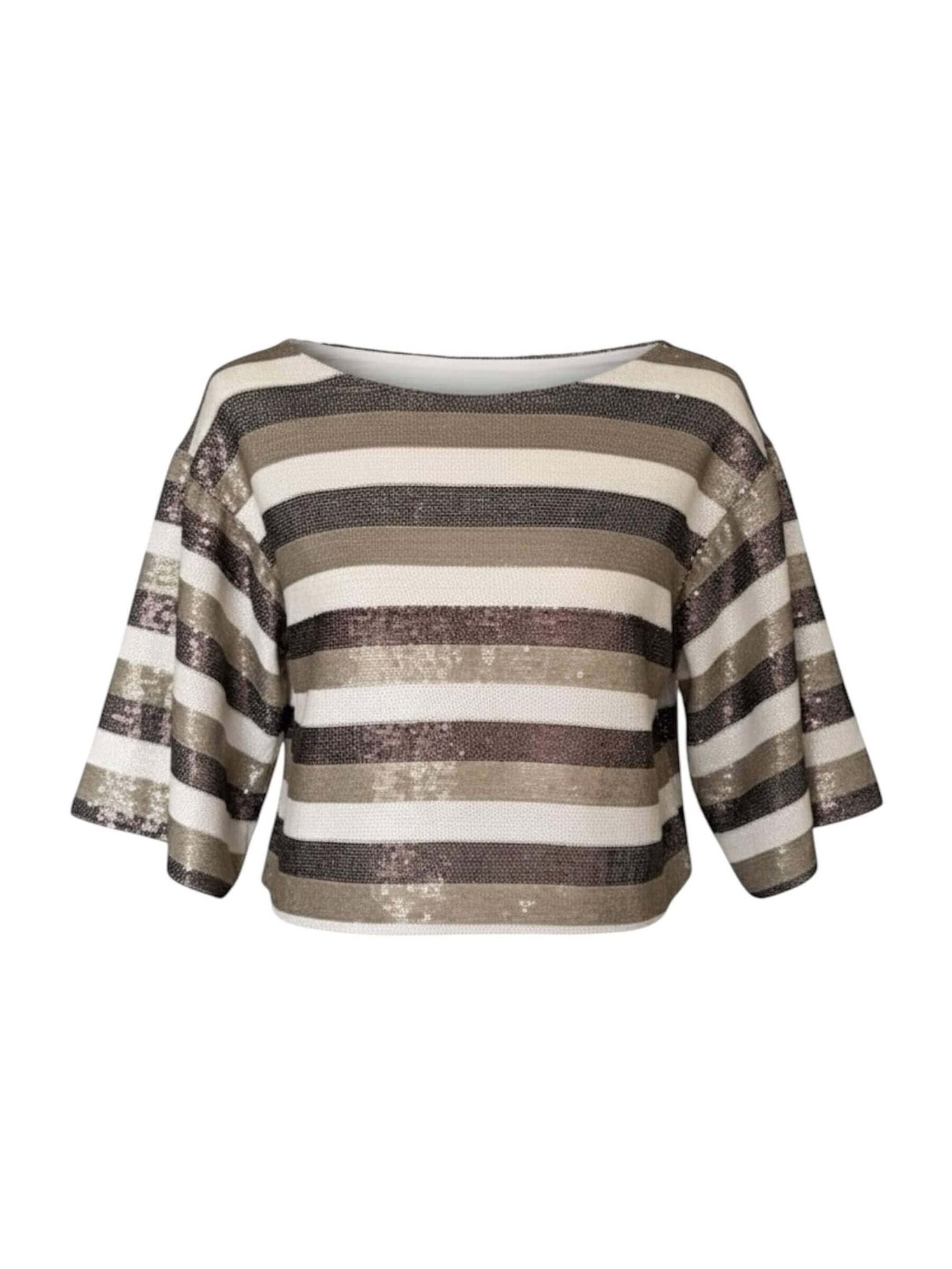 MundoE&amp;E Brown And Beige Stripes Baby Sequin Blouse Top