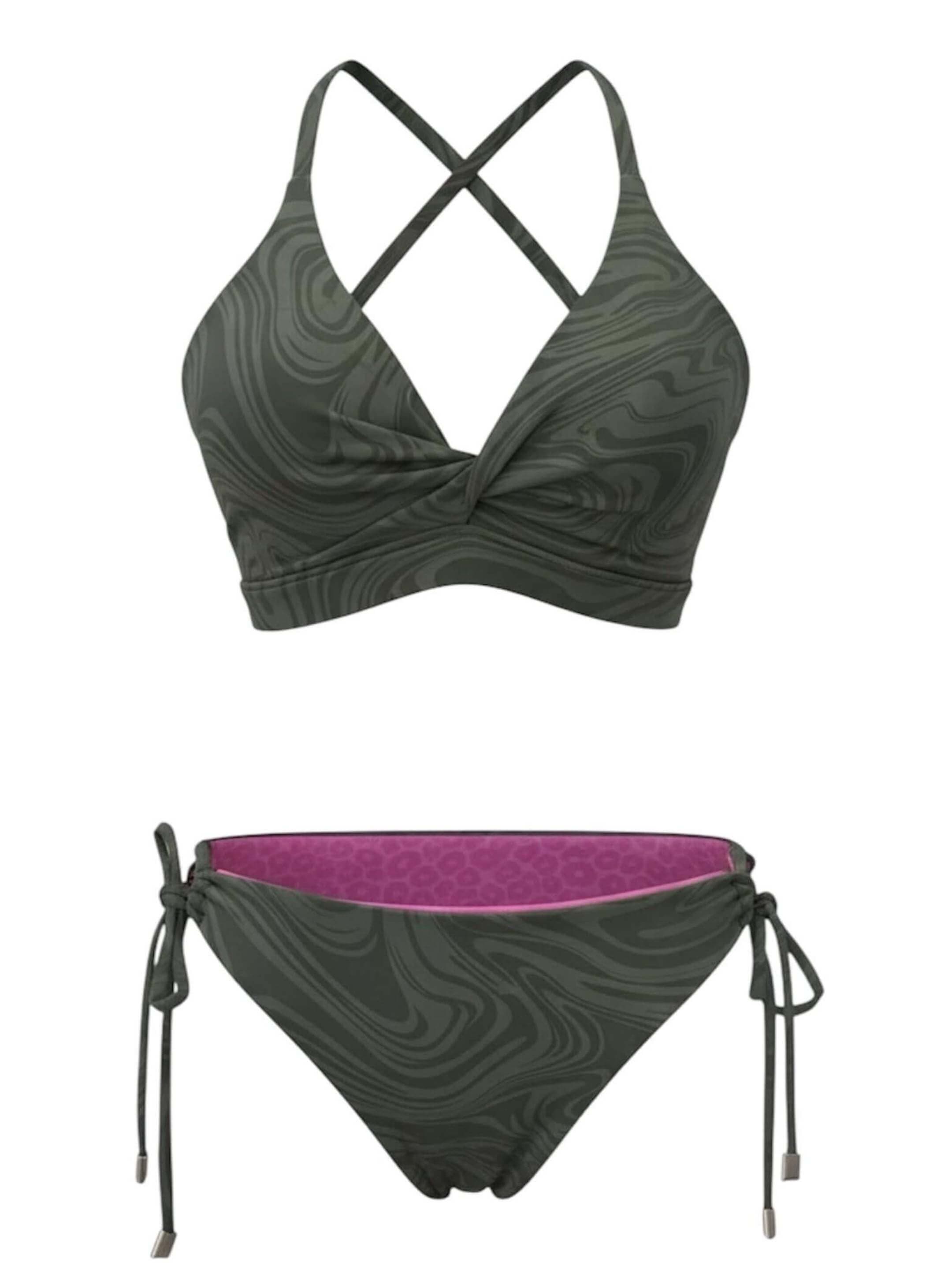 MundoE&amp;E Green Twist Top &amp; Pink Reversible Bottom Bikini Swimwear
