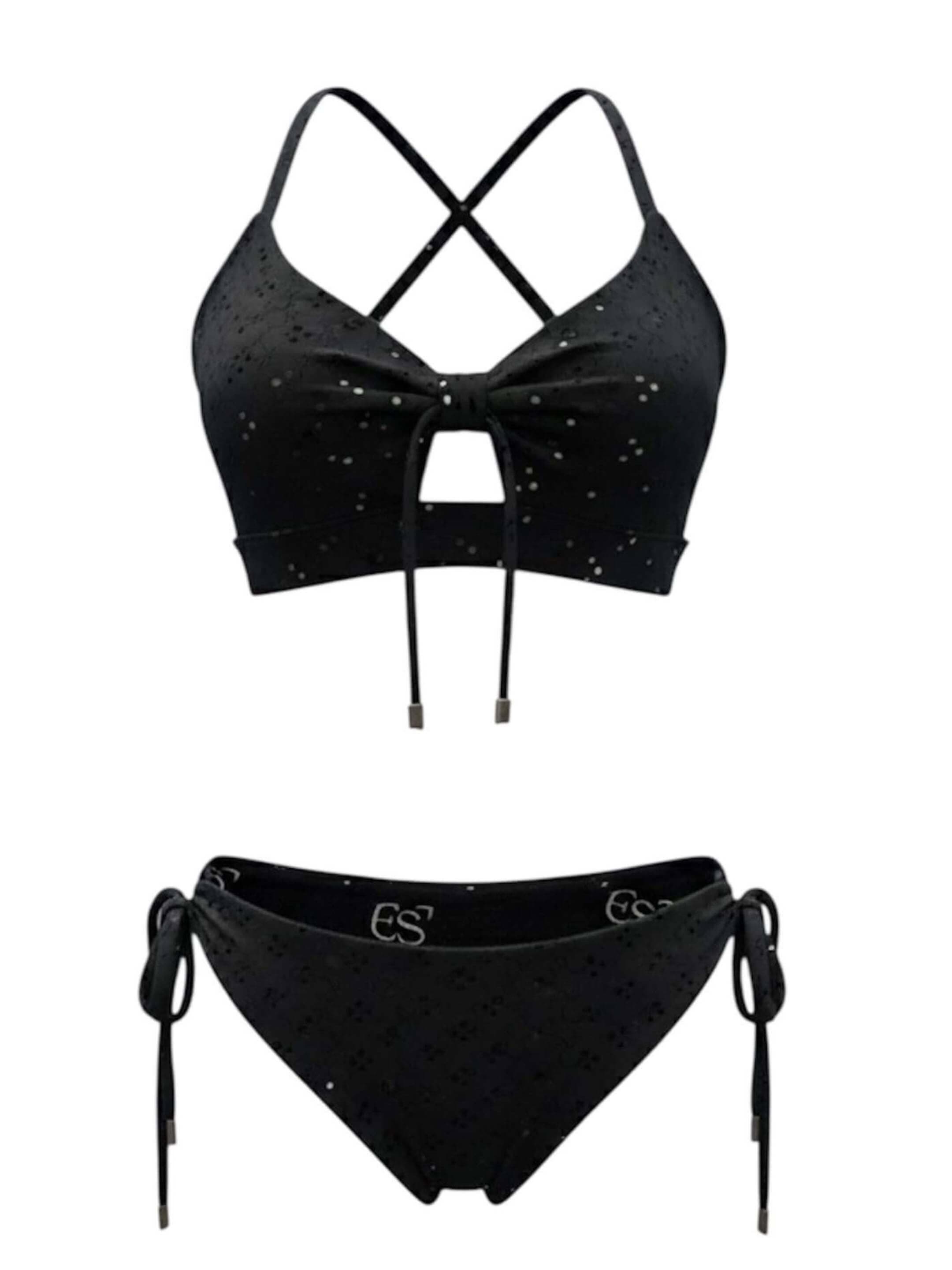 MundoE&amp;E Black Solid And Signature E&amp;E Reversible Bikini Swimwear