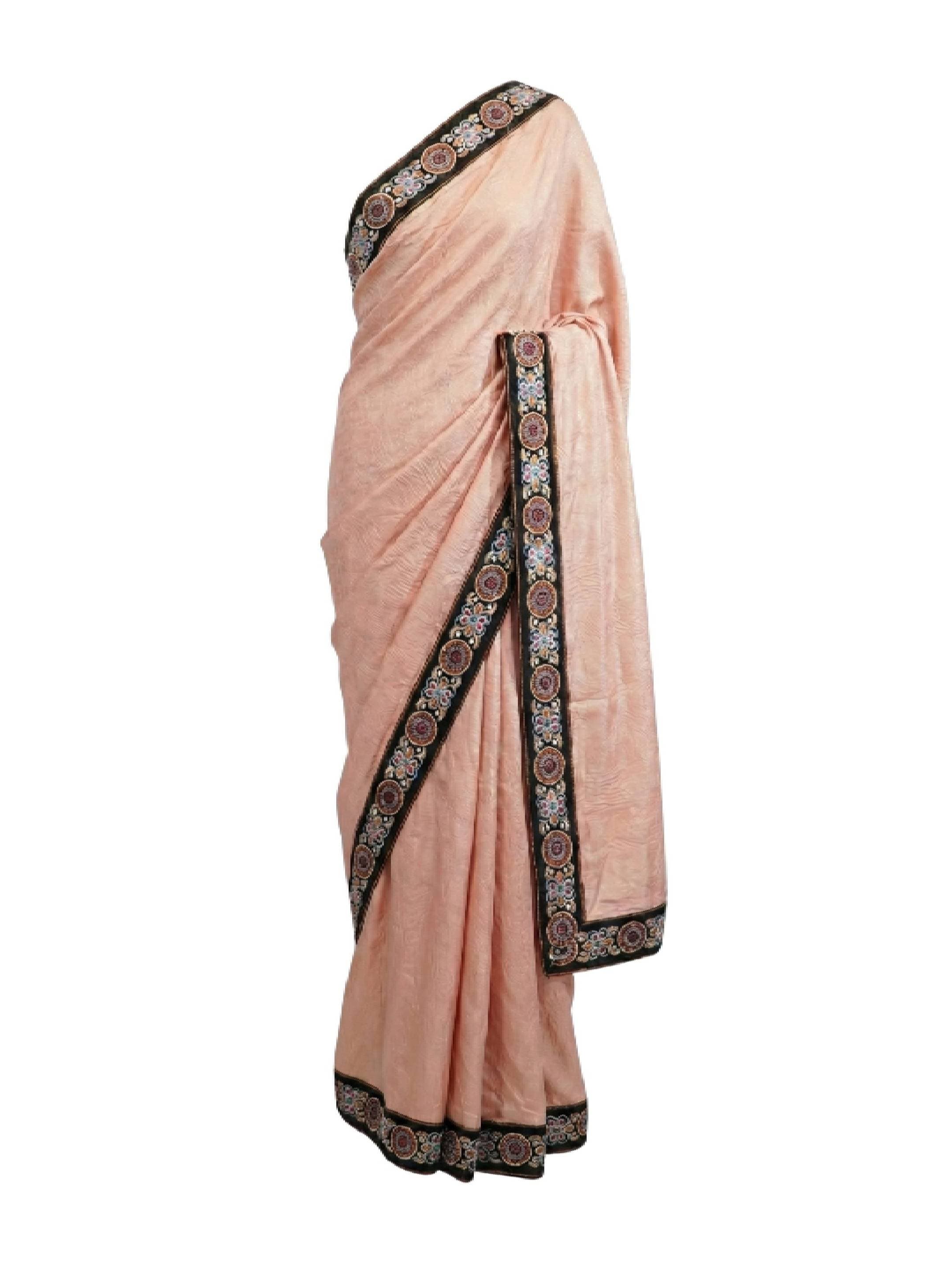 Hakoba Inc. Elegant Pastel Pink Saree With Intricate Embroidered Border