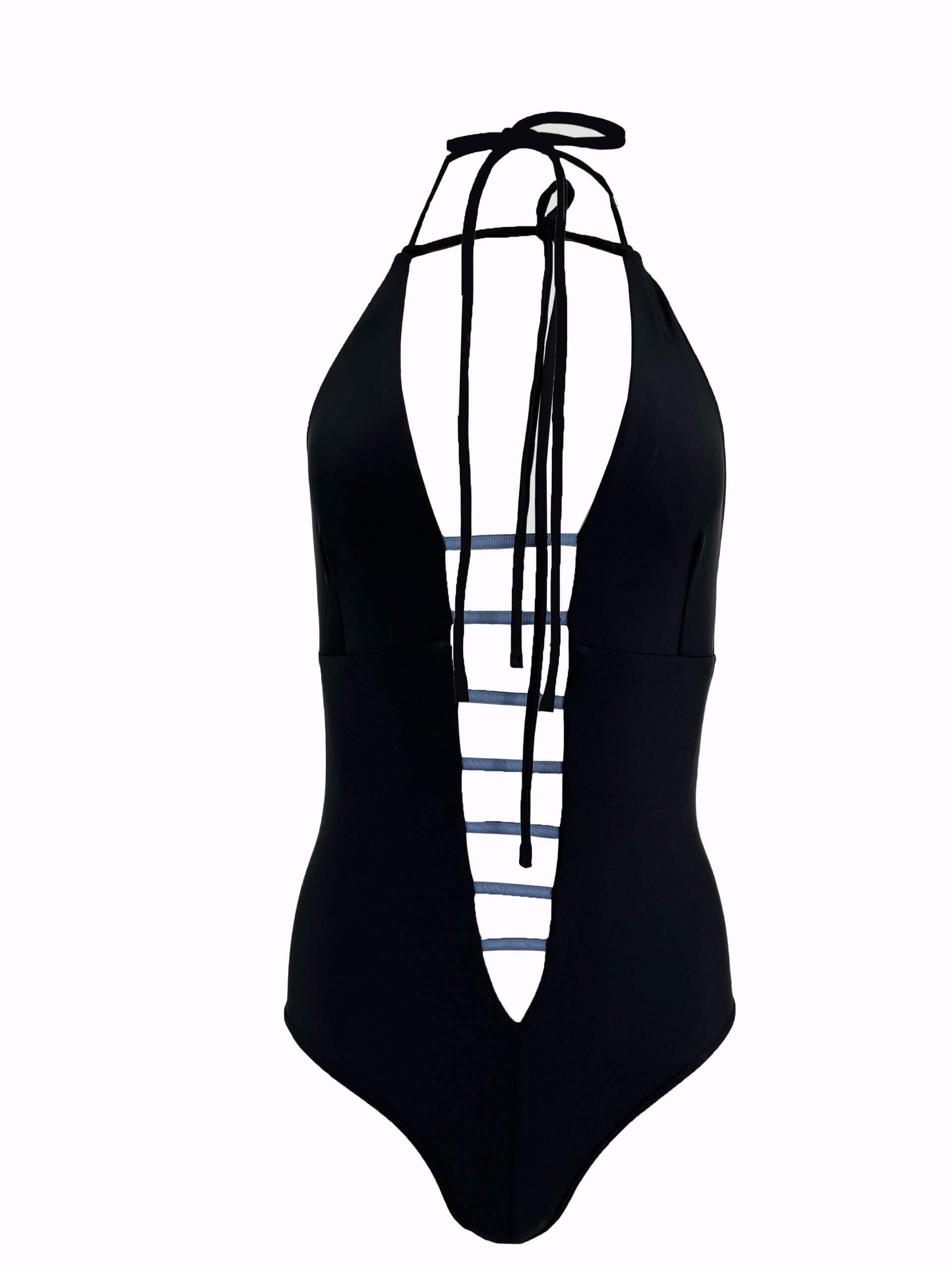 MONZLAPUR SS23 – Bodysuit/Bathingsuit with straps and Neck Ties Black thumbnail 3