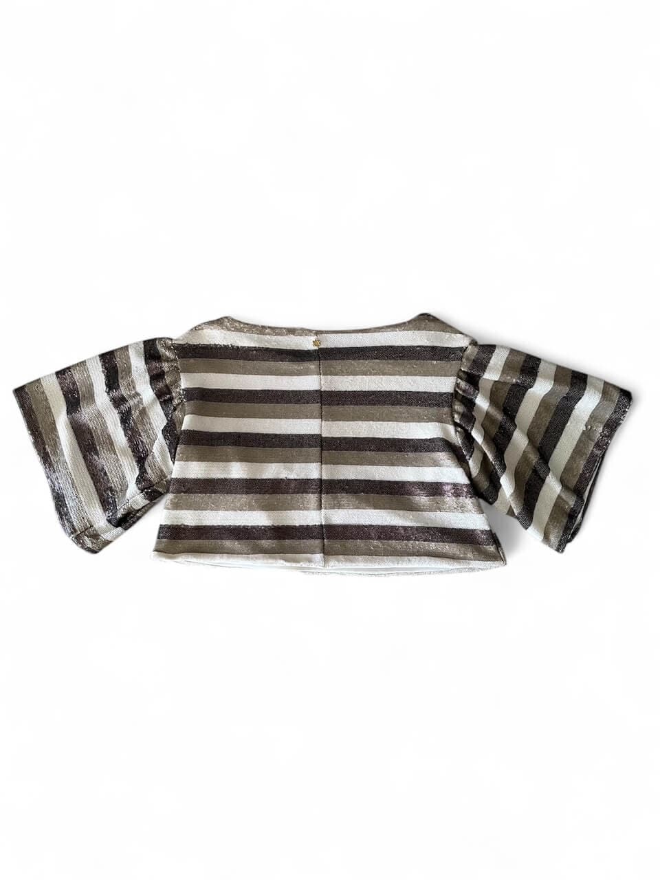 MundoE&amp;E Brown And Beige Stripes Baby Sequin Blouse Top thumbnail 3