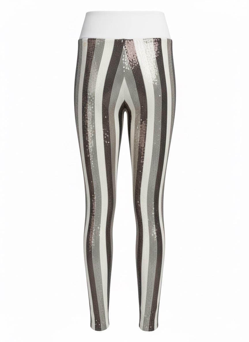 MundoE&amp;E Bronze And Beige Stripes Sequin Leggings Pants thumbnail 3