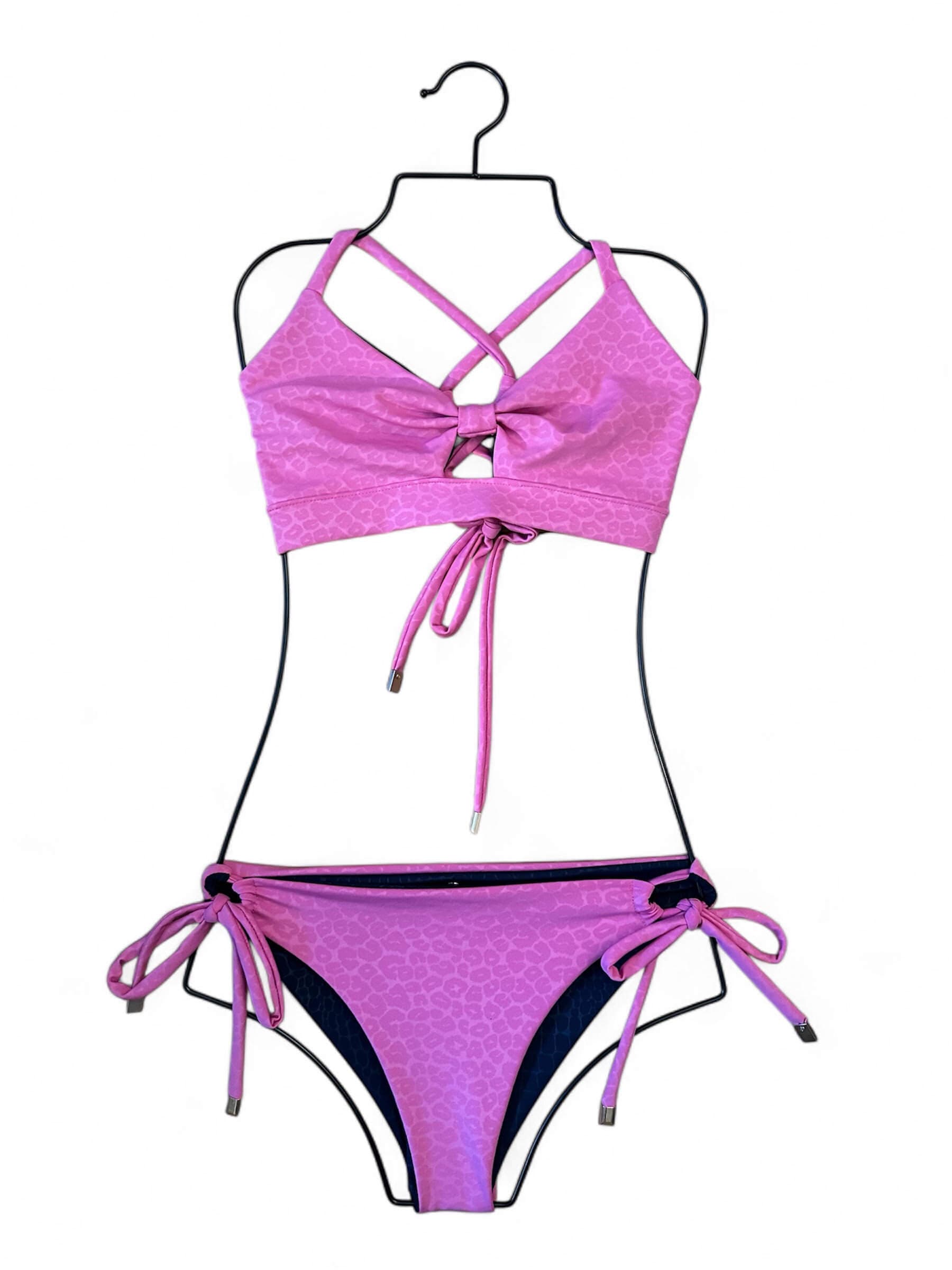 MundoE&amp;E Pink &amp; Navy Blue Reversible Bikini Swimwear thumbnail 4
