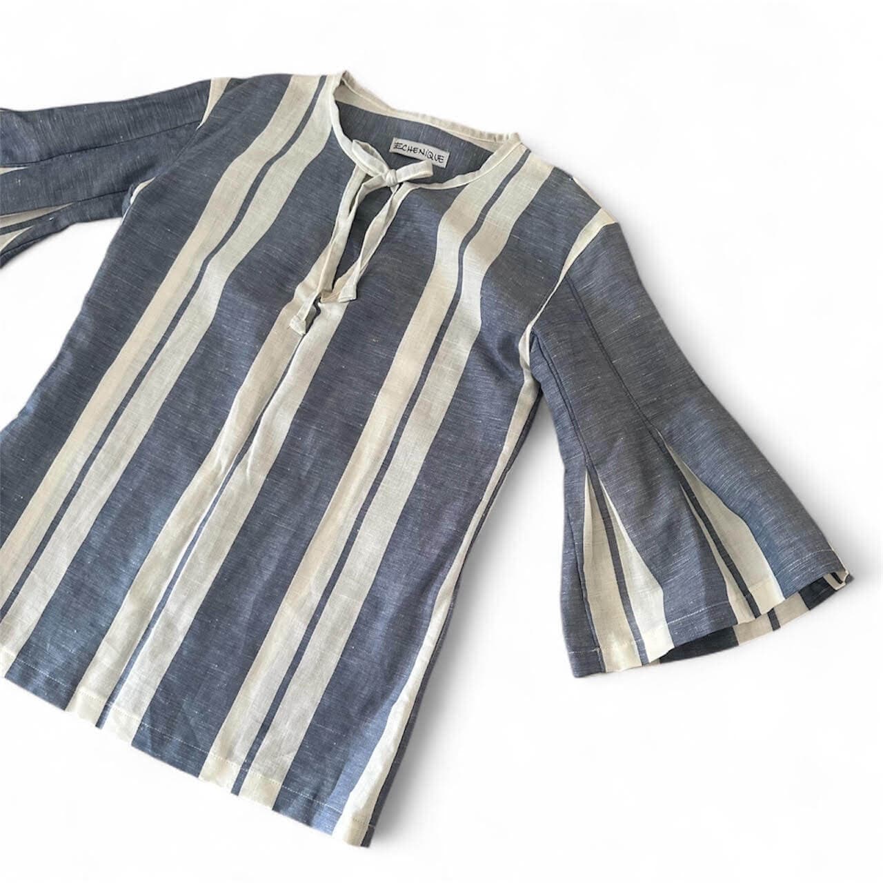 MundoE&amp;E Blue And White Blouse And Skirt Linen Set thumbnail 4