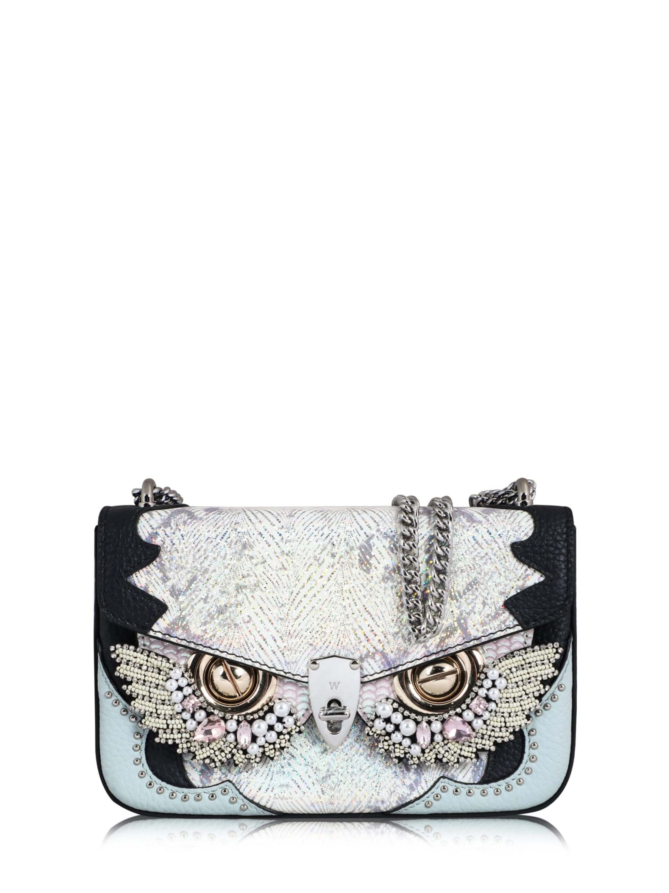 WANACCESSORY Animal Print Silver Calf Leather Small Crossbody