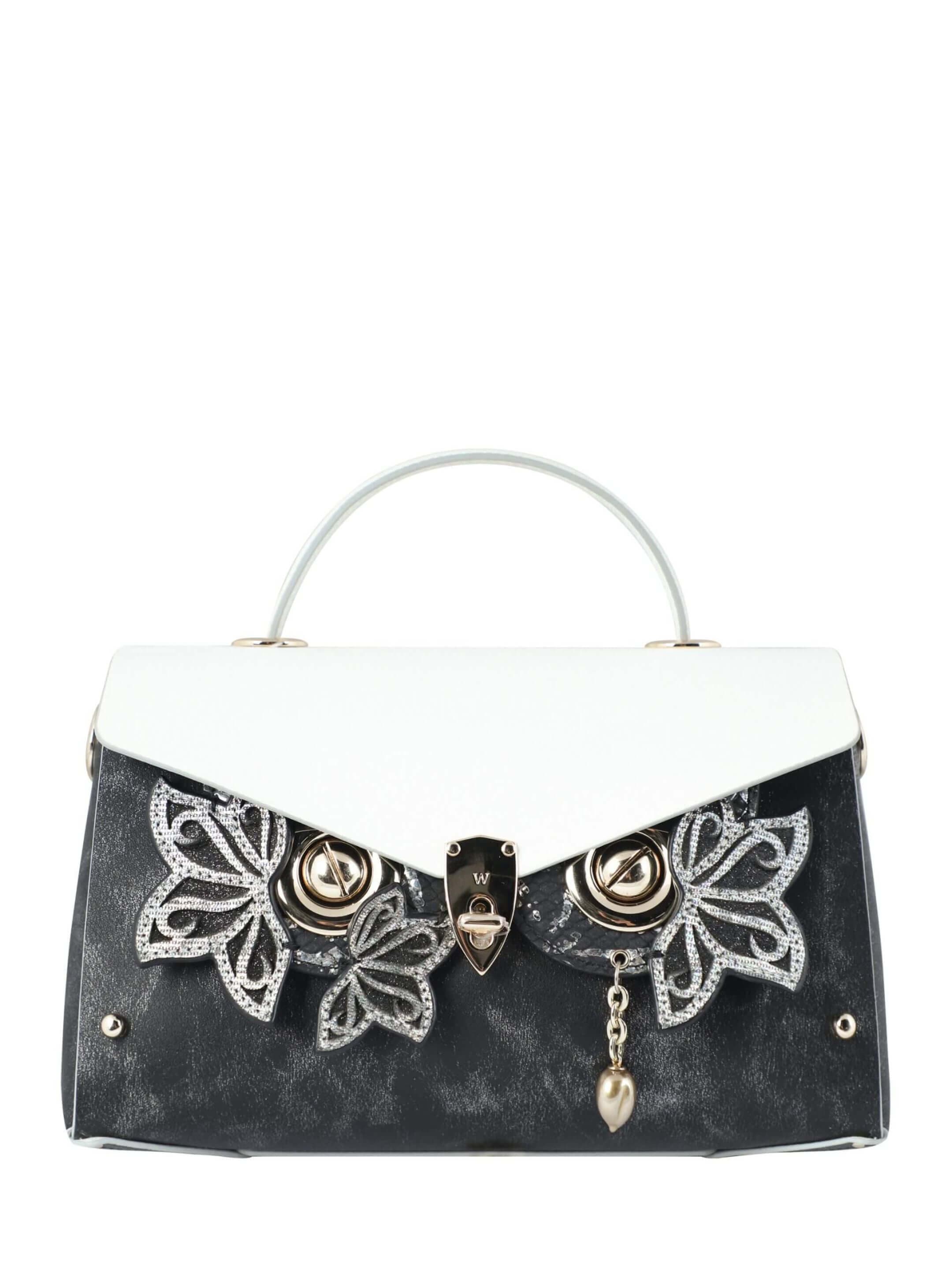 WANACCESSORY White Black Calf Leather Medium Handle