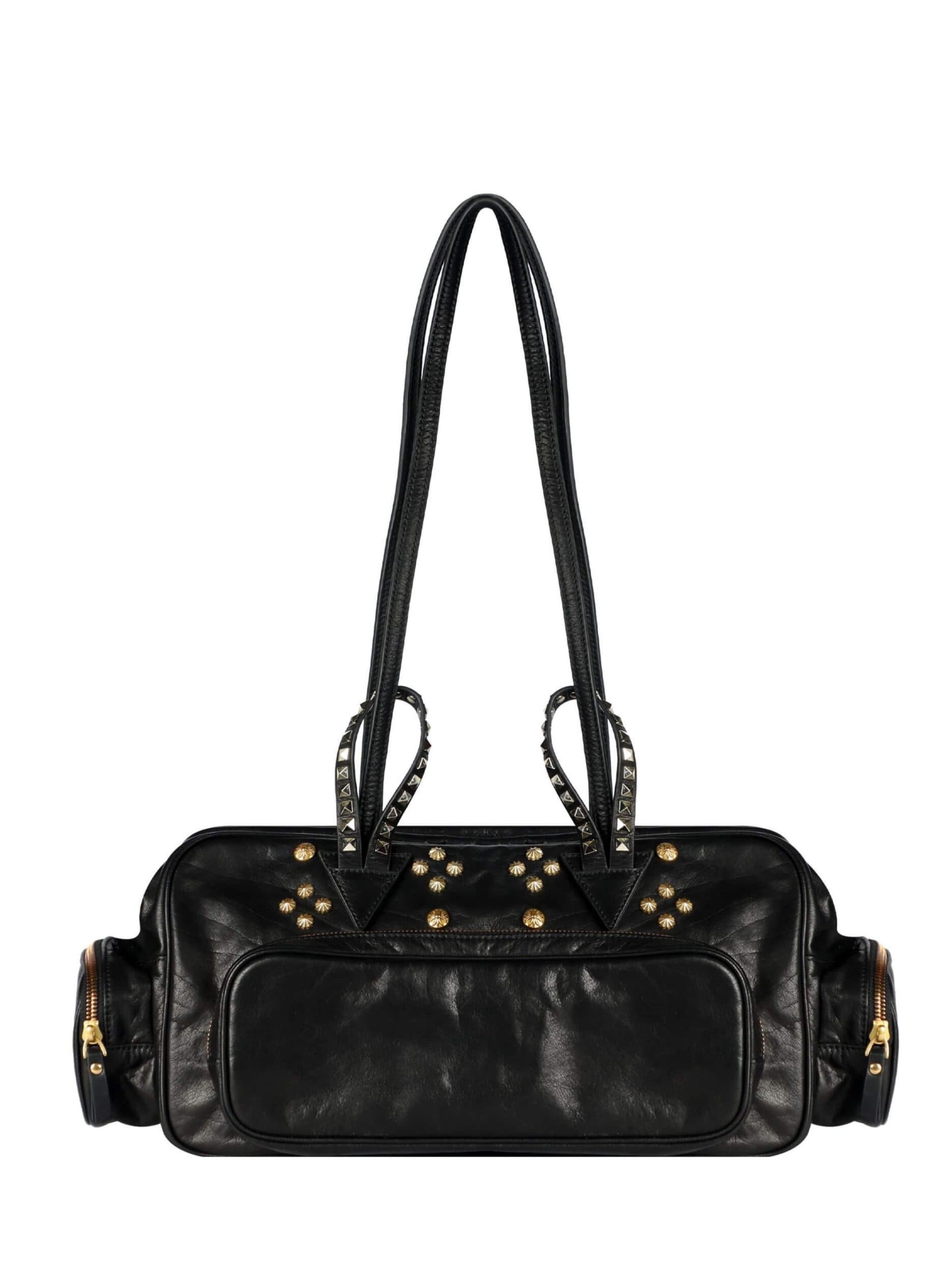 WANACCESSORY Black Brass Calf Leather Large Shoulder