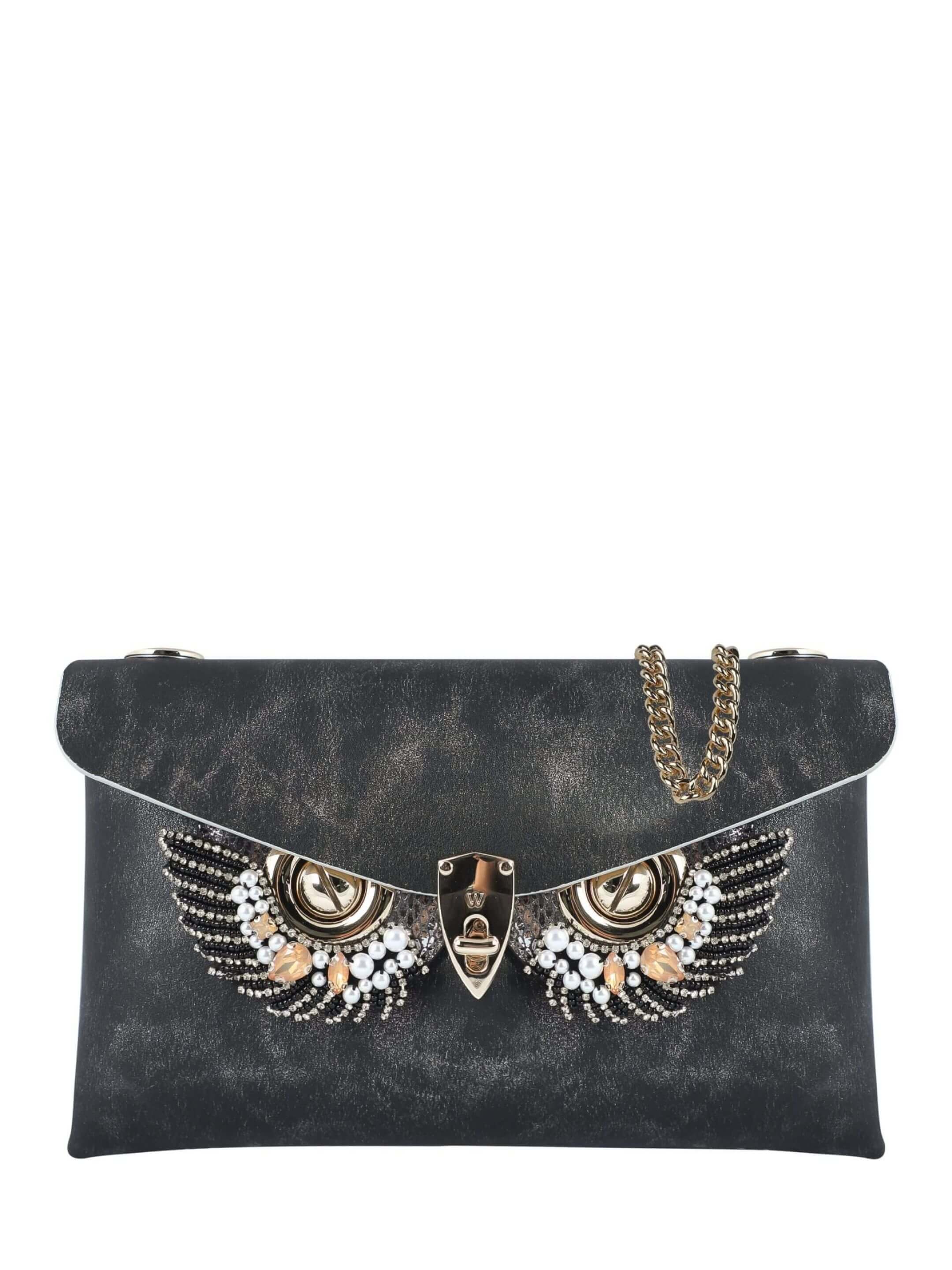 WANACCESSORY White Black Calf Leather Medium Crossbody
