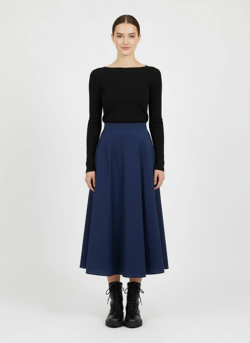 MONZLAPUR Taffetta Box Pleated Skirt – Blue thumbnail 3