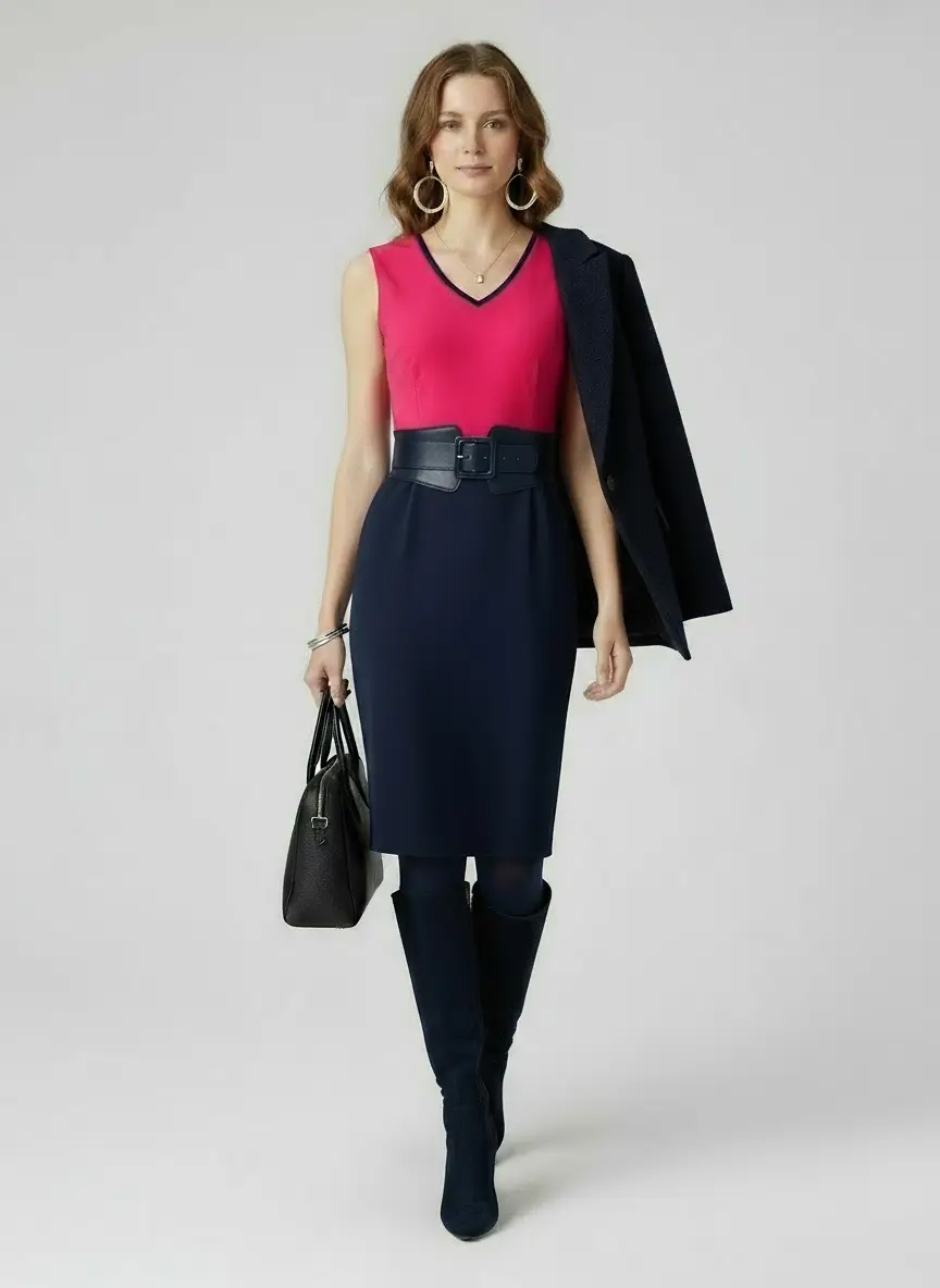 MundoE&amp;E Blue And Fuchia Reversible Work Dress thumbnail 4
