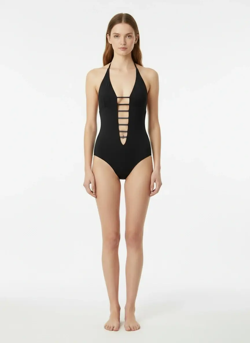 MONZLAPUR SS23 – Bodysuit/Bathingsuit with straps and Neck Ties Black thumbnail 2