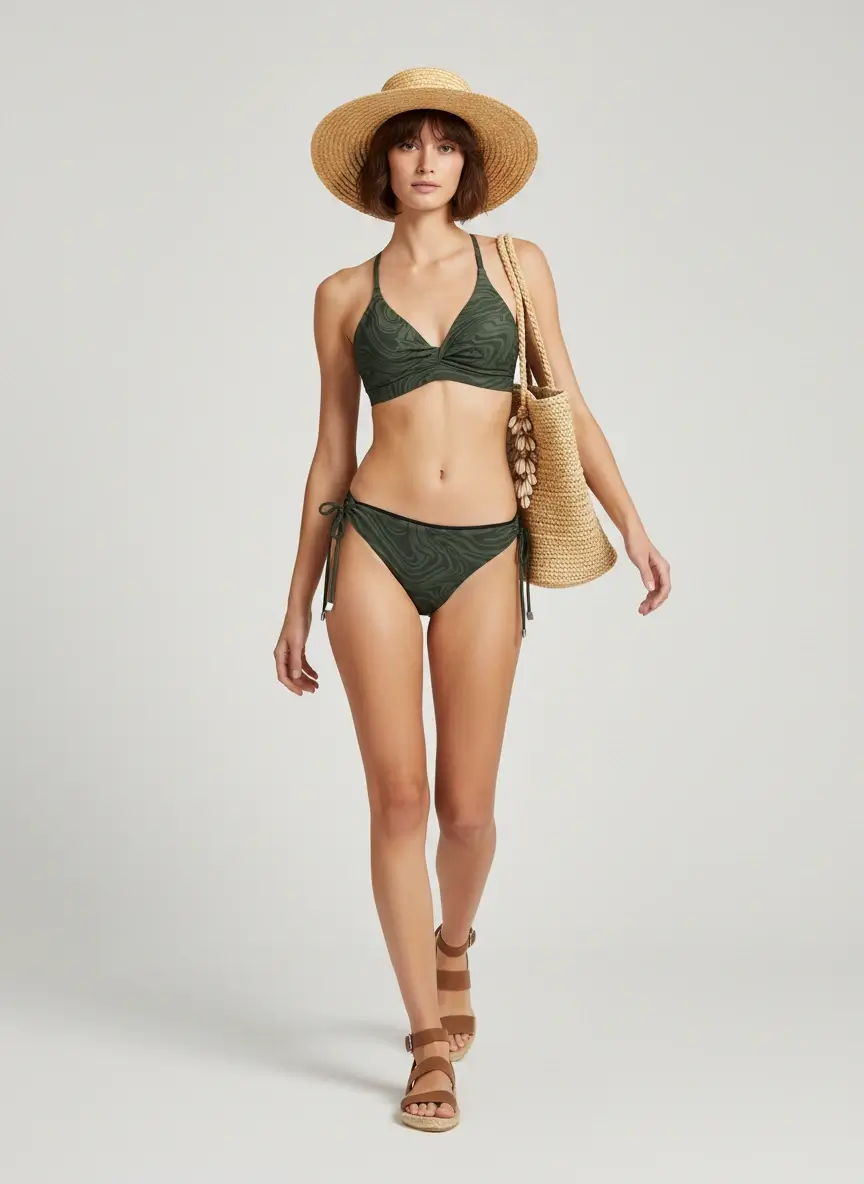MundoE&amp;E Green Twist Top &amp; Pink Reversible Bottom Bikini Swimwear thumbnail 2