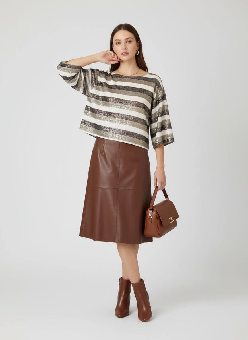 MundoE&amp;E Brown And Beige Stripes Baby Sequin Blouse Top thumbnail 2