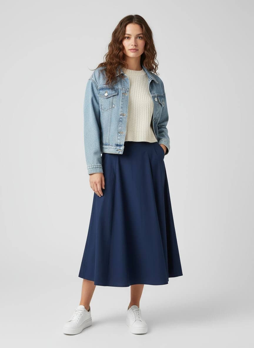 MONZLAPUR Taffetta Box Pleated Skirt – Blue thumbnail 2