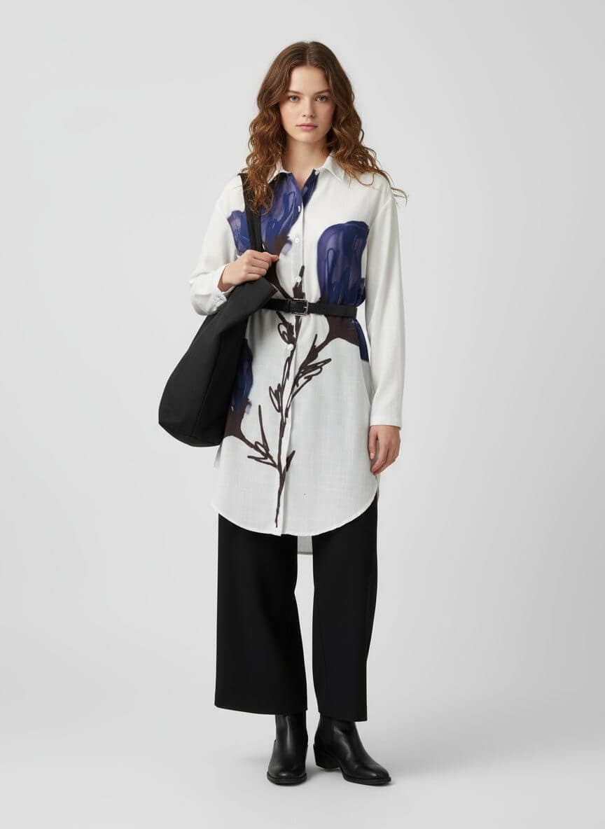 MundoE&amp;E White Maxi Blouse With Flowers thumbnail 2