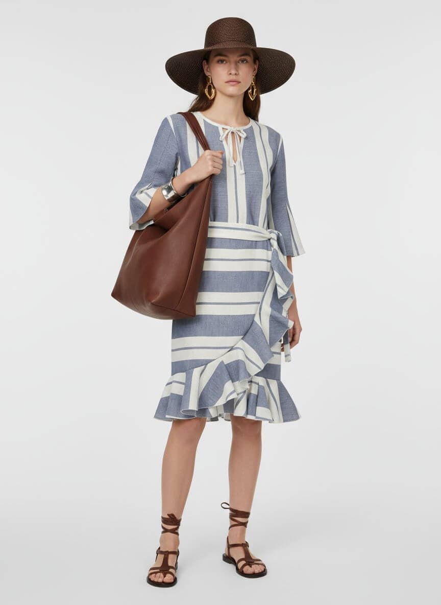 MundoE&amp;E Blue And White Blouse And Skirt Linen Set thumbnail 2
