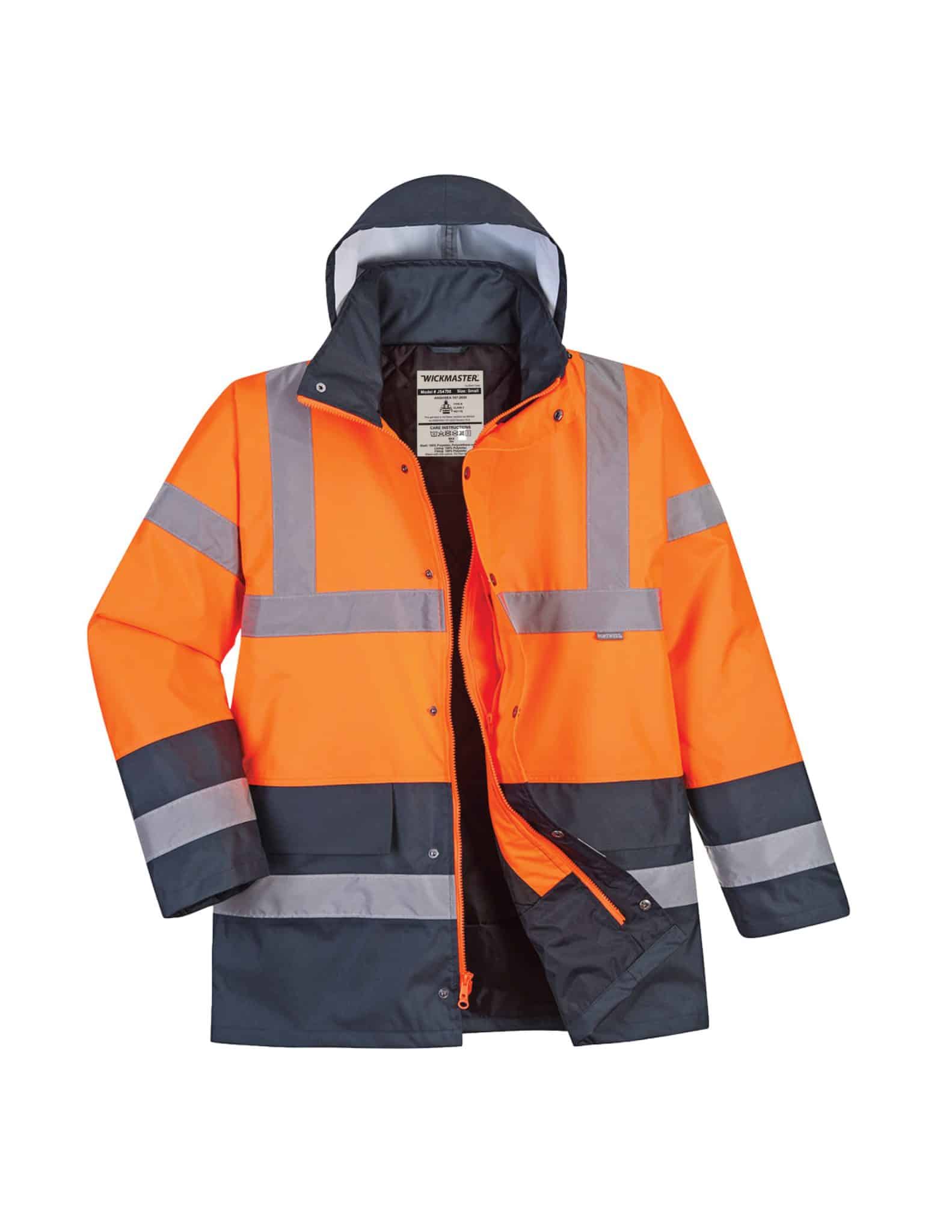 Wickmaster – Class 3, Quilt Lined Insulated Parka, Navy Bottom – Safety Orange – JS47