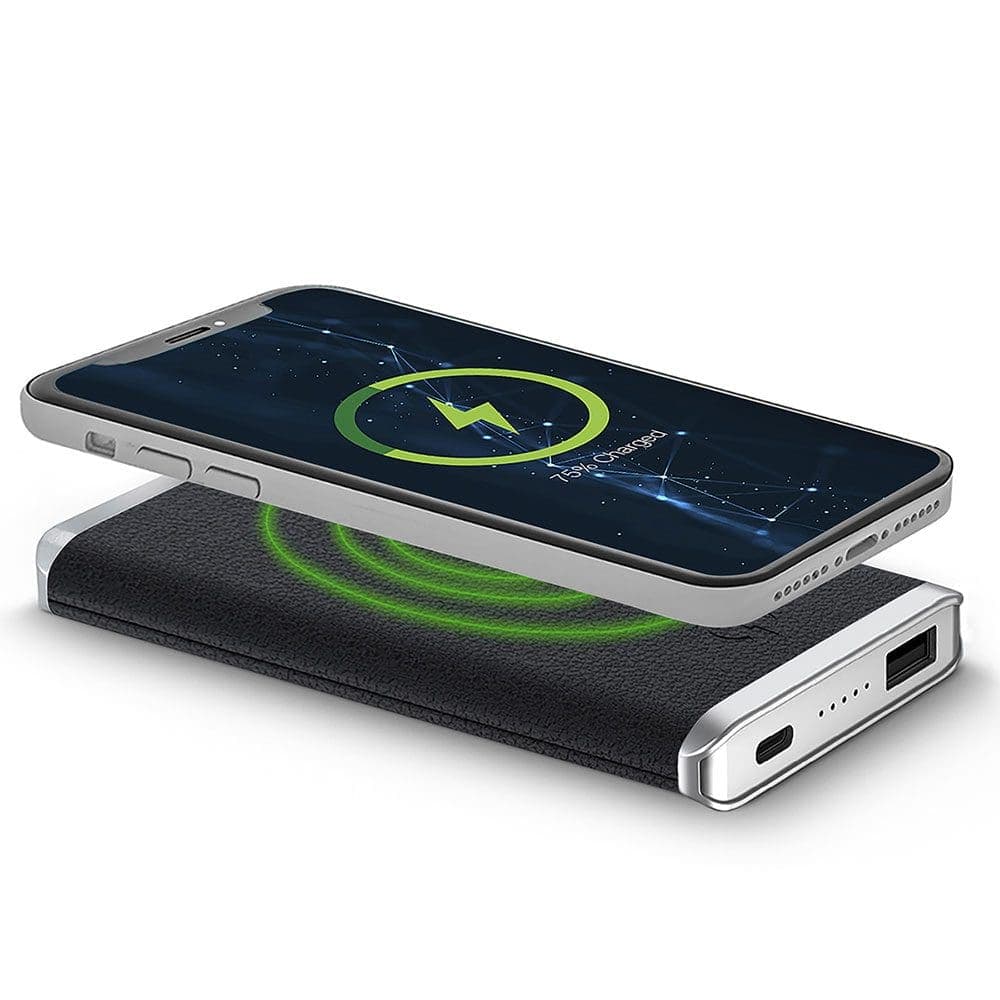 Black – Leather 5K Wireless Charging Power Bank