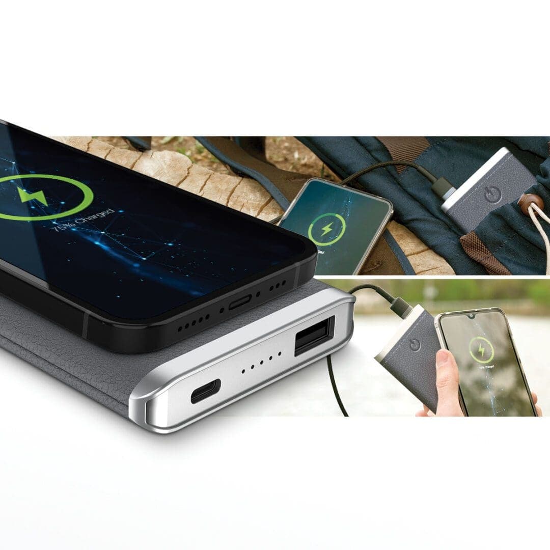 Grey – Leather 5K Wireless Charging Power Bank thumbnail 4