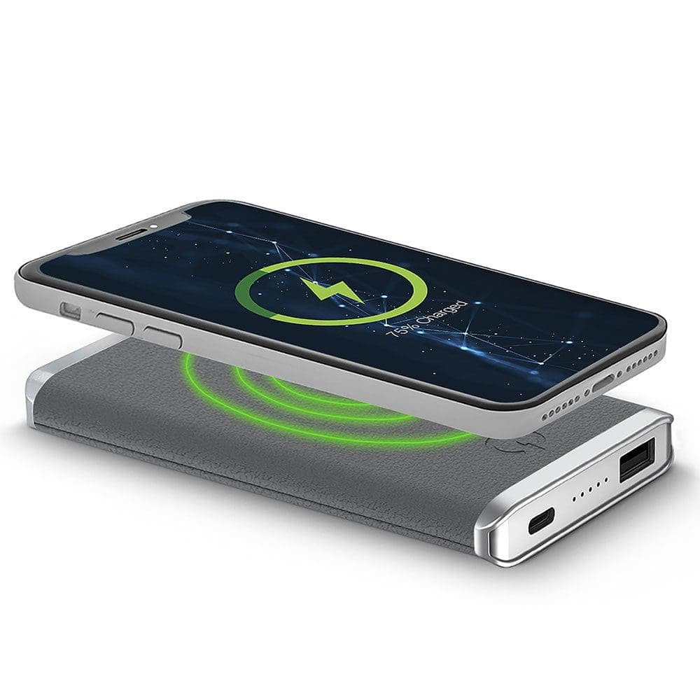 Grey – Leather 5K Wireless Charging Power Bank