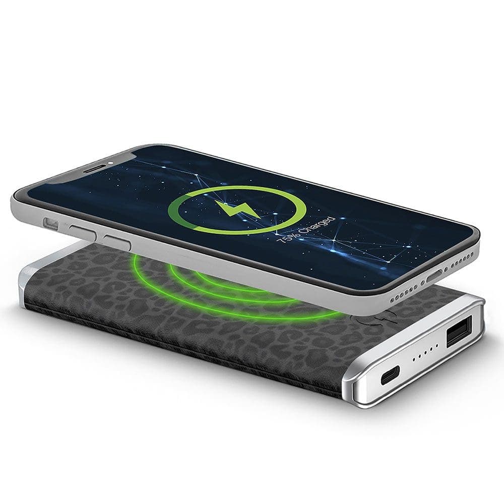 Black Leopard – Leather 5K Wireless Charging Power Bank