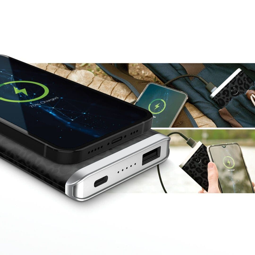 Black Leopard – Leather 5K Wireless Charging Power Bank thumbnail 3