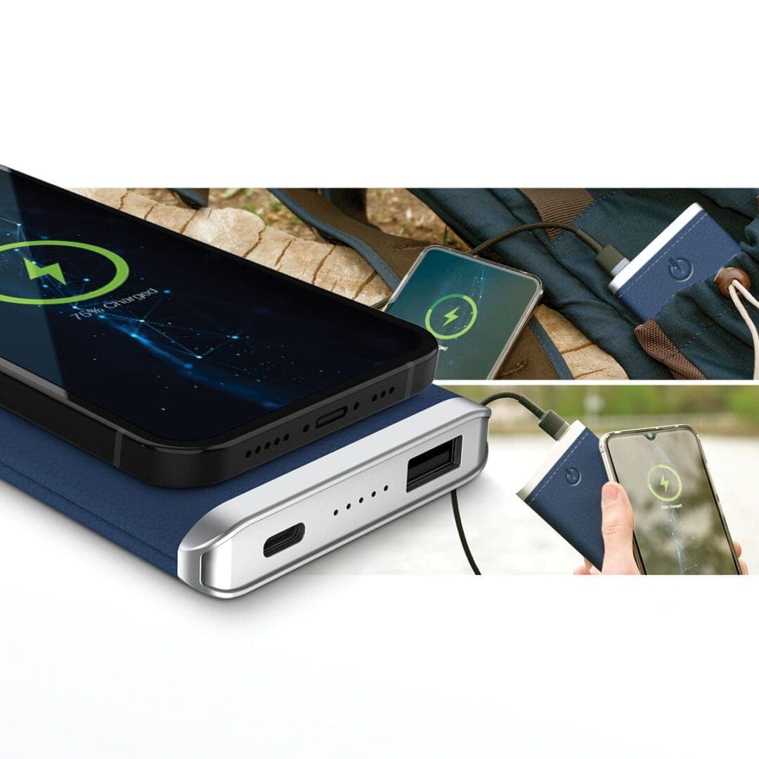 Navy – Leather 5K Wireless Charging Power Bank thumbnail 3