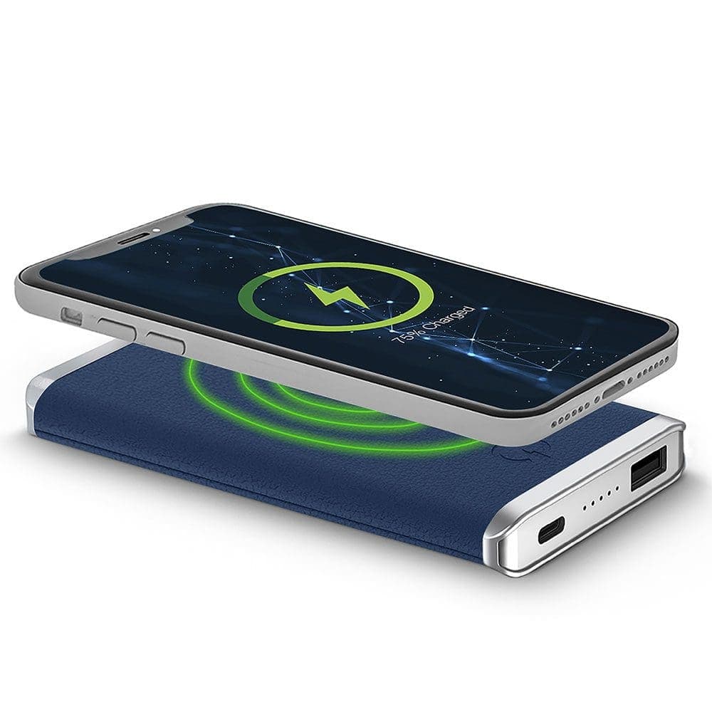 Navy – Leather 5K Wireless Charging Power Bank