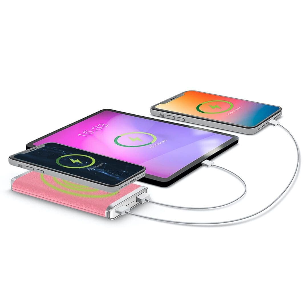 Pink – Leather 5K Wireless Charging Power Bank thumbnail 2