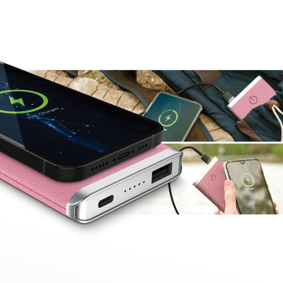 Pink – Leather 5K Wireless Charging Power Bank thumbnail 3