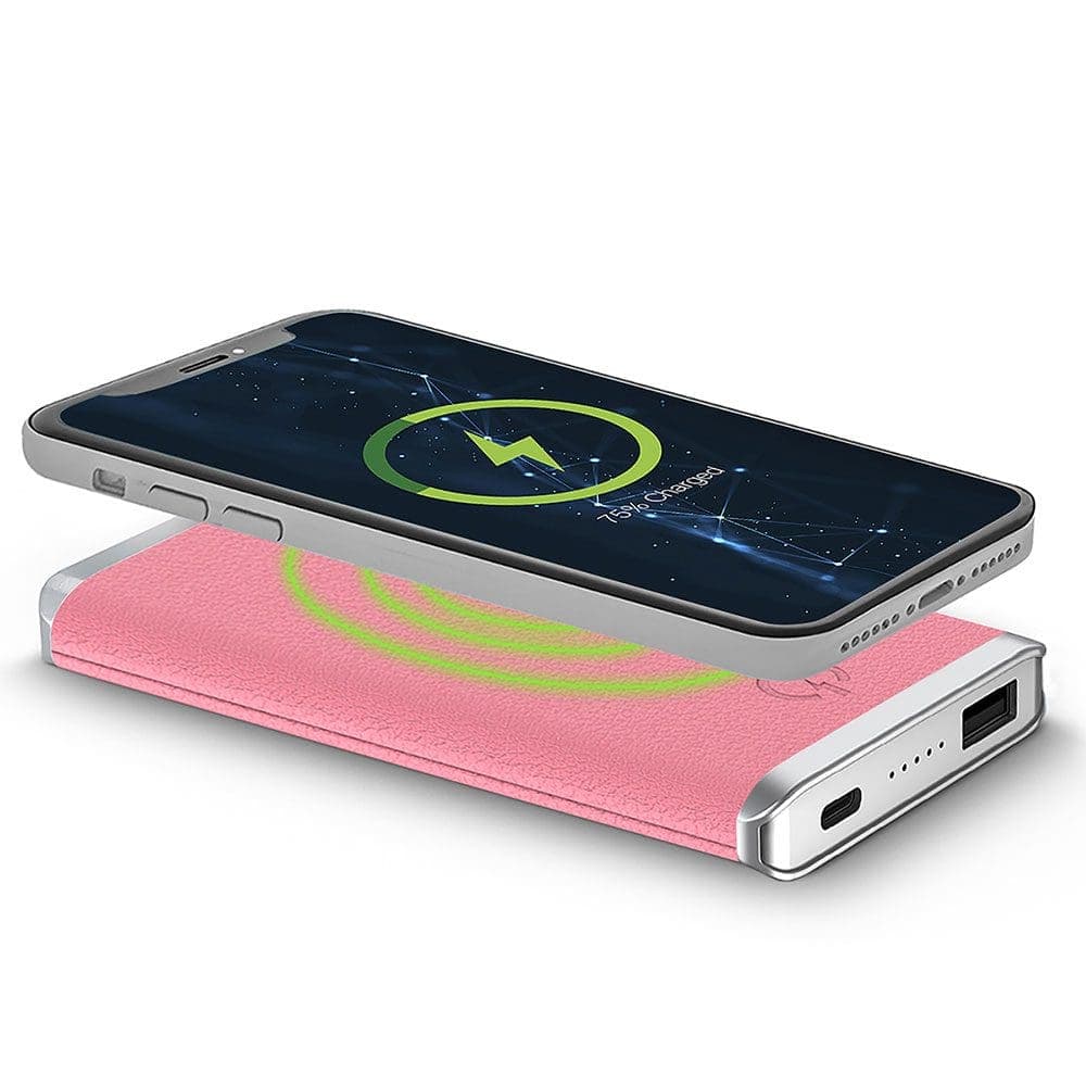Pink – Leather 5K Wireless Charging Power Bank