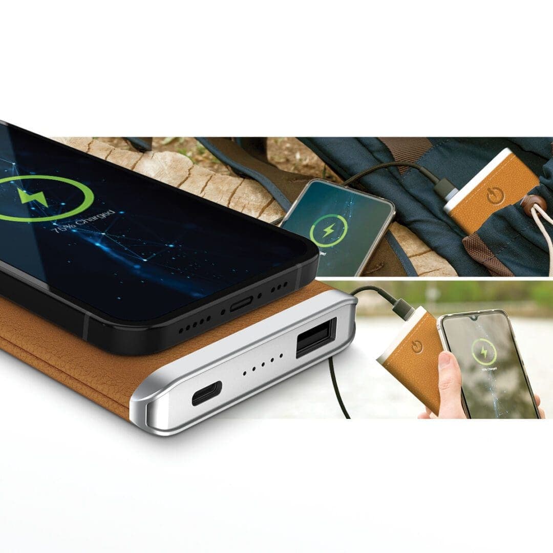 Tan – Leather 5K Wireless Charging Power Bank thumbnail 4