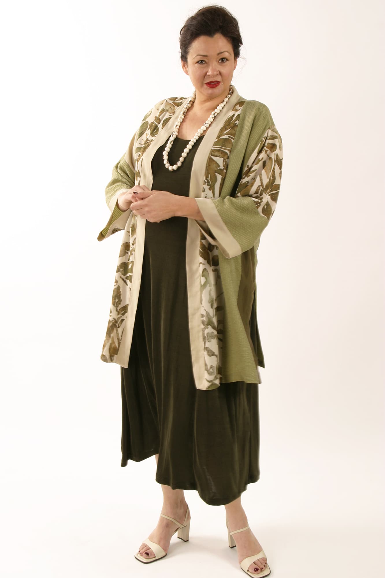 Plus Size Mother of Bride Kimono Jacket Artwear Celadon Beige thumbnail 4