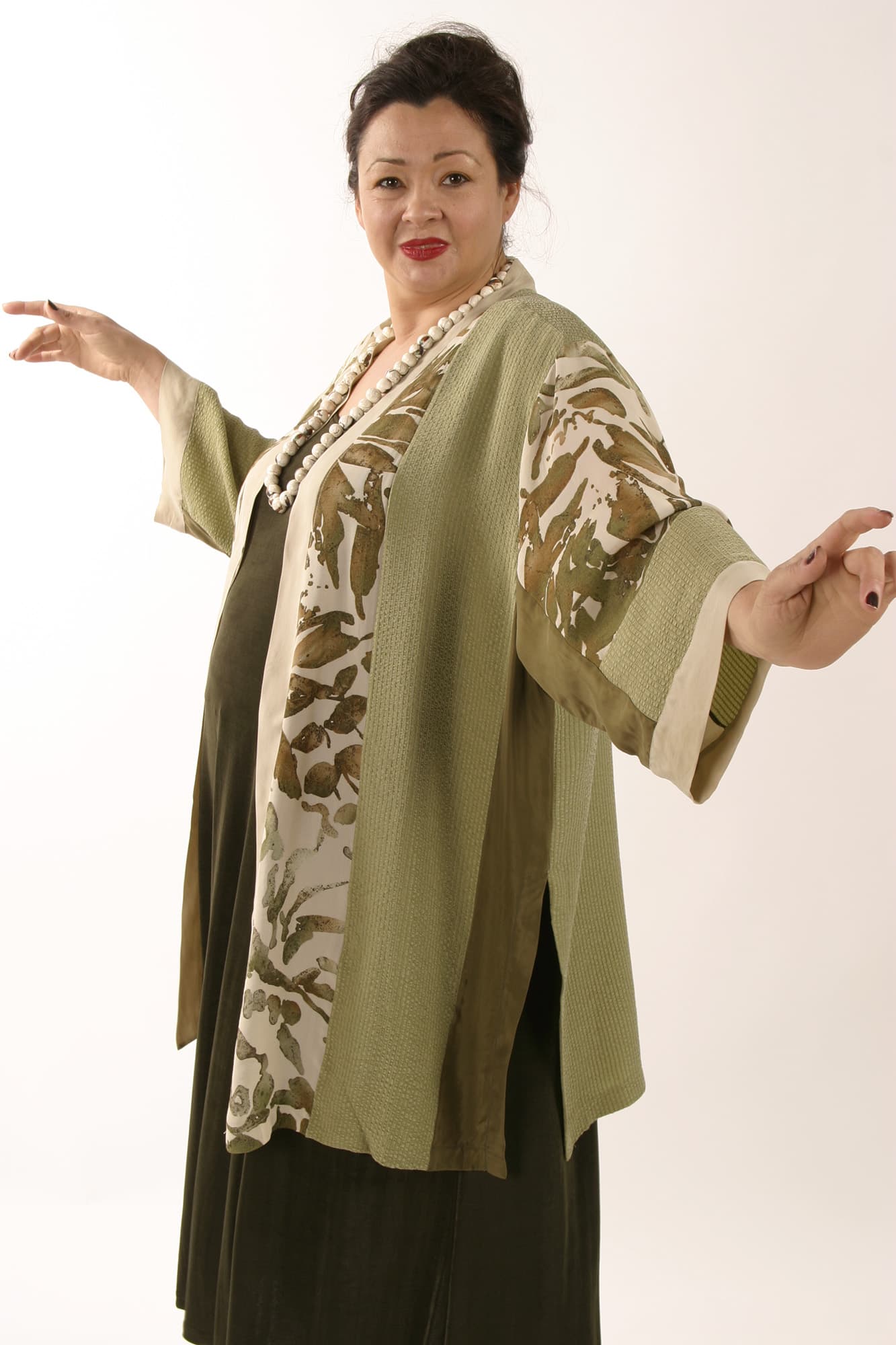 Plus Size Mother of Bride Kimono Jacket Artwear Celadon Beige