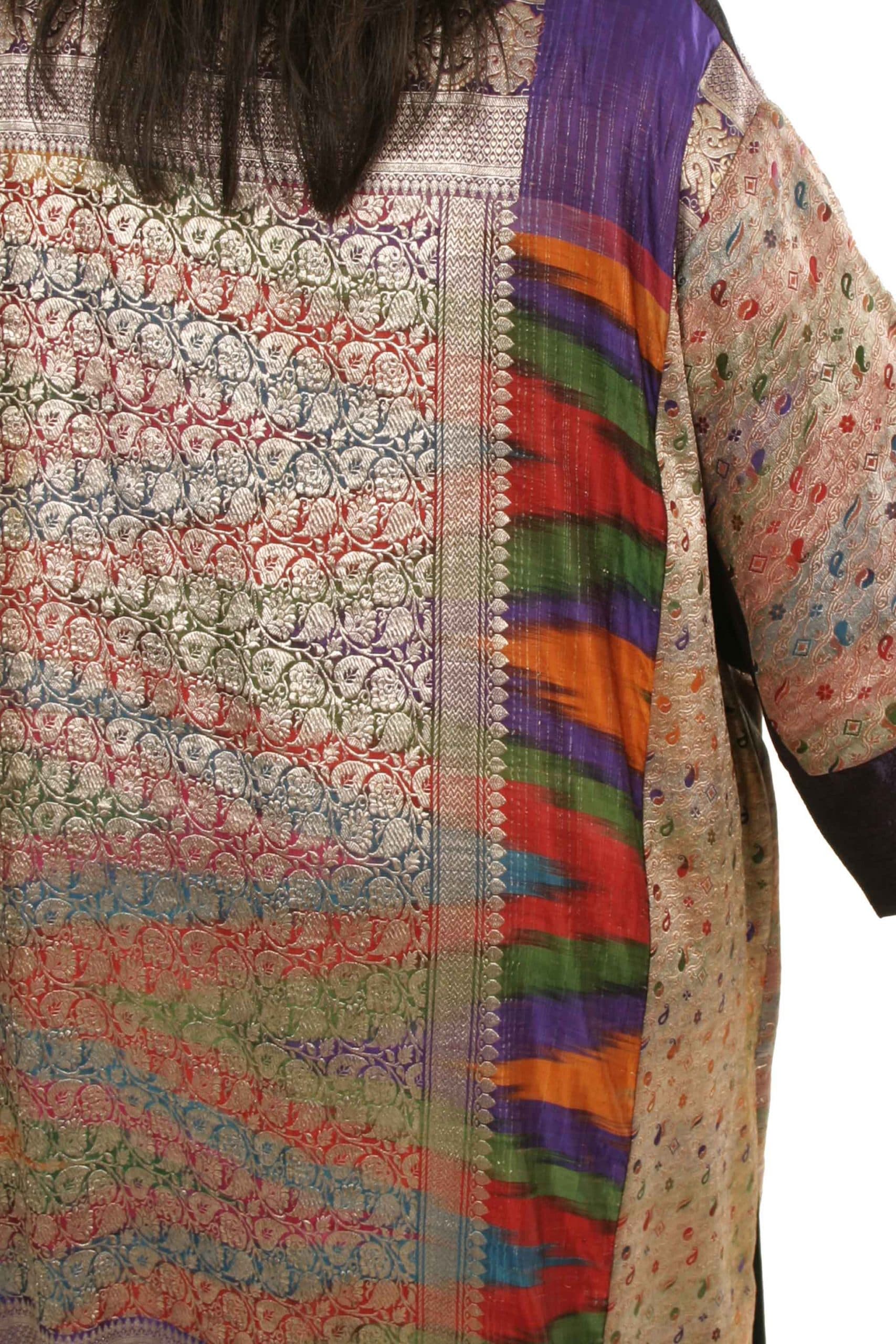 Plus Size Special Occasion Kimono Coat Sari Silk Purple Silver thumbnail 3